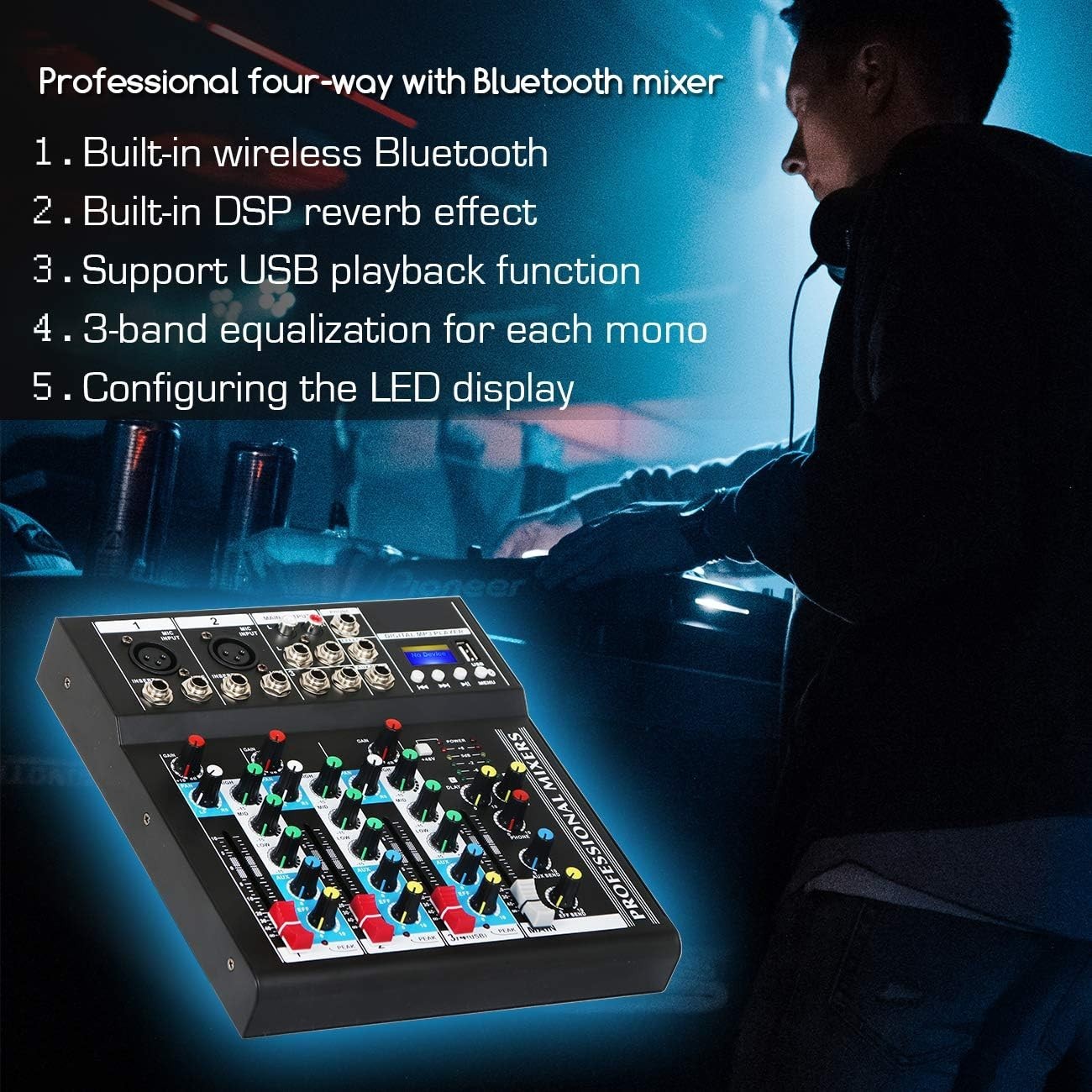 HT4 Bluetooth DJ Mixer USB Interface, 4-Ch Studio Recording
