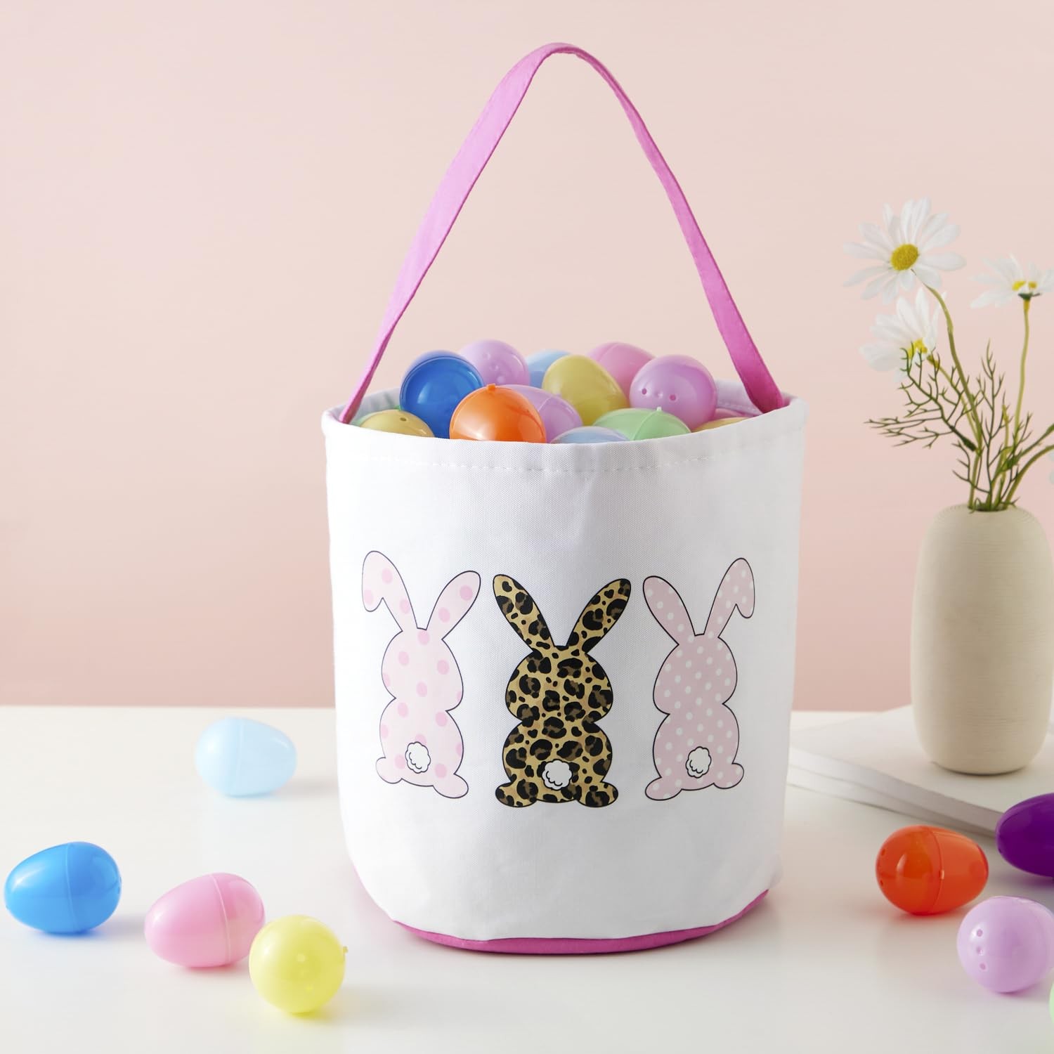 Ouksma Canvas Easter Basket Easter Bucket for Egg Hunts Easter Eggs Easter gi...