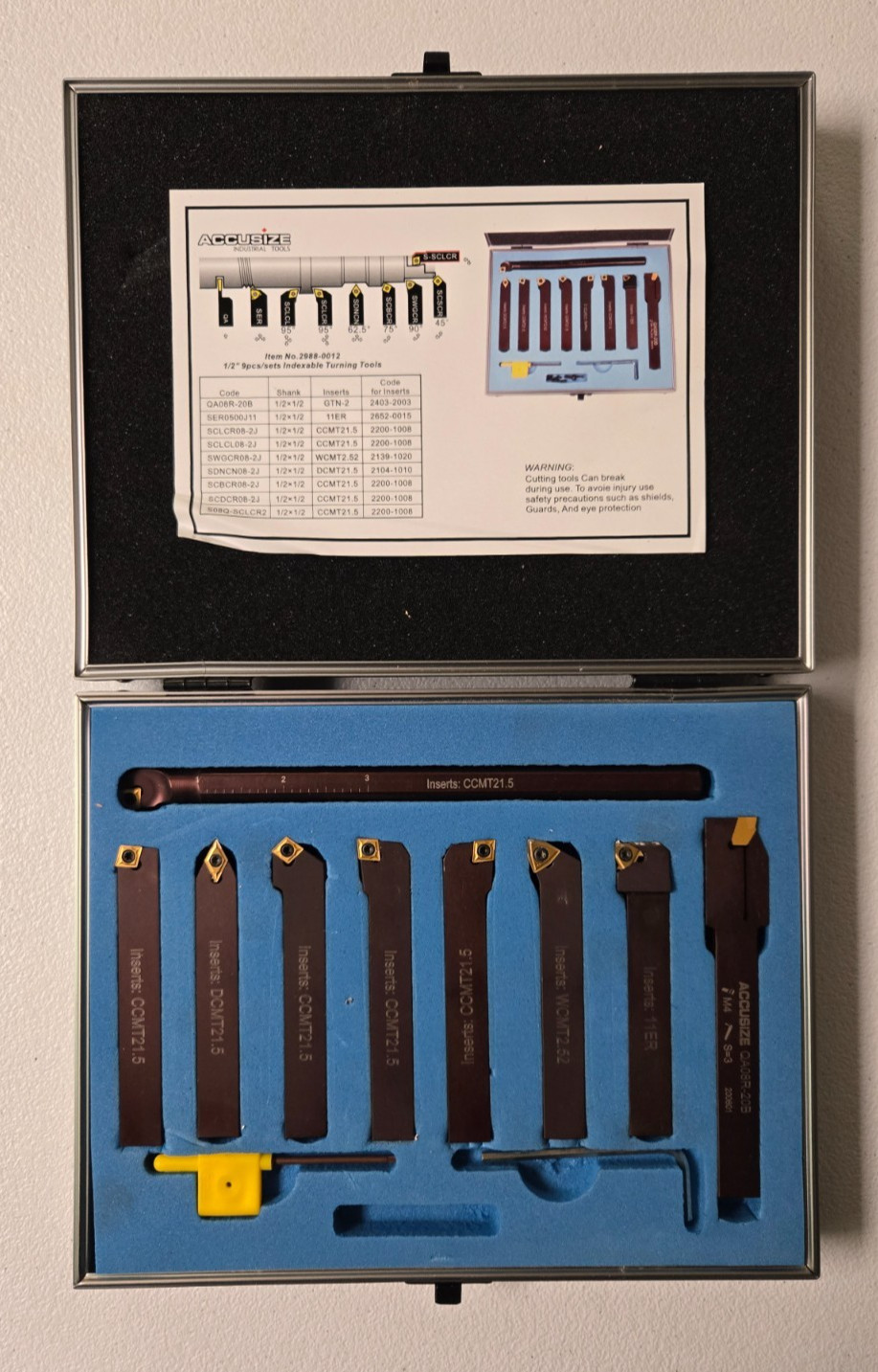 1/2" 9 Pieces/Set, Indexable Carbide Turning Tools and Boring Bar, 2988-0012