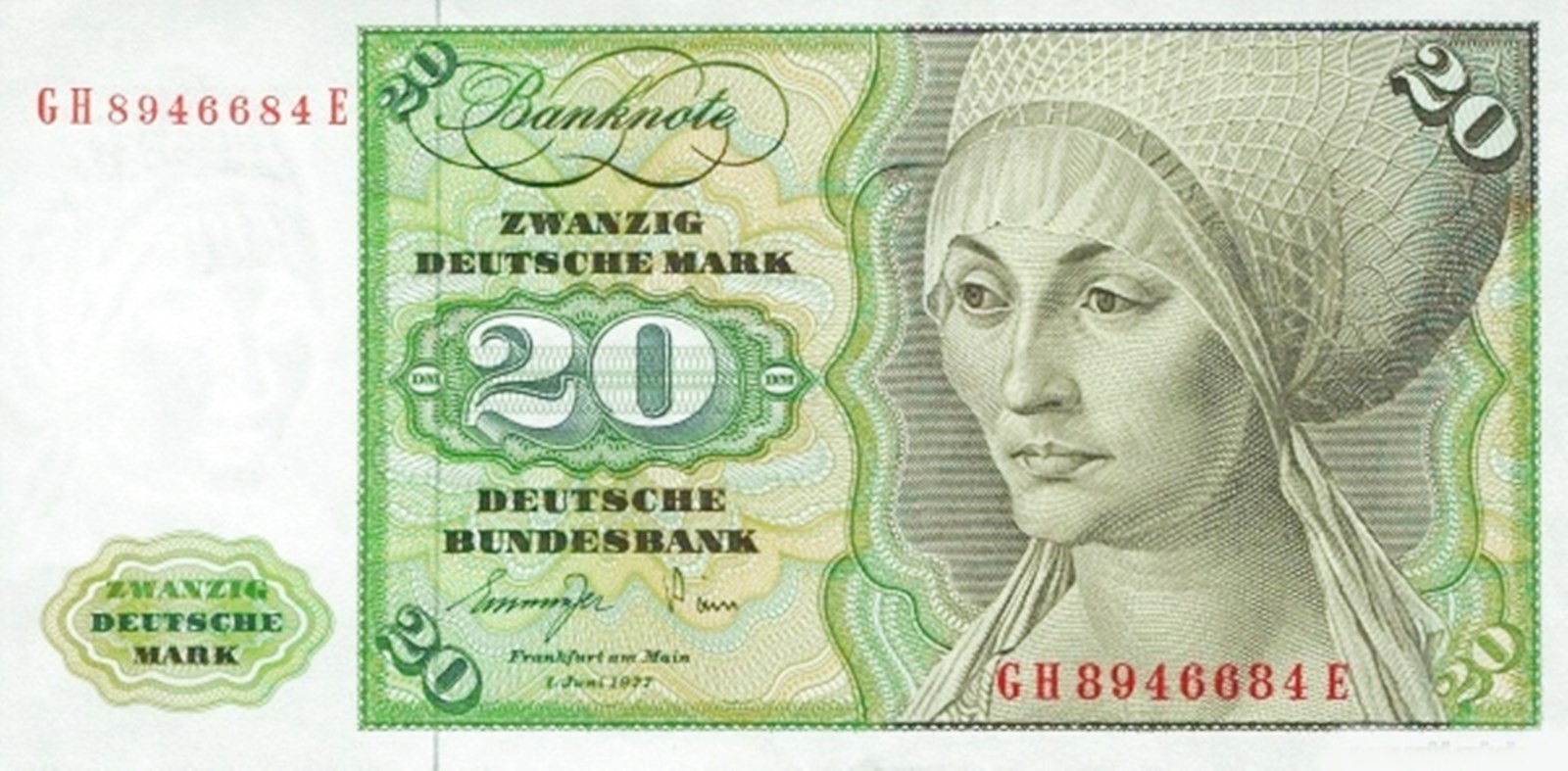 GERMANY 20 MARK YEAR 01.06.1977 PICK P32b UNC - FDS