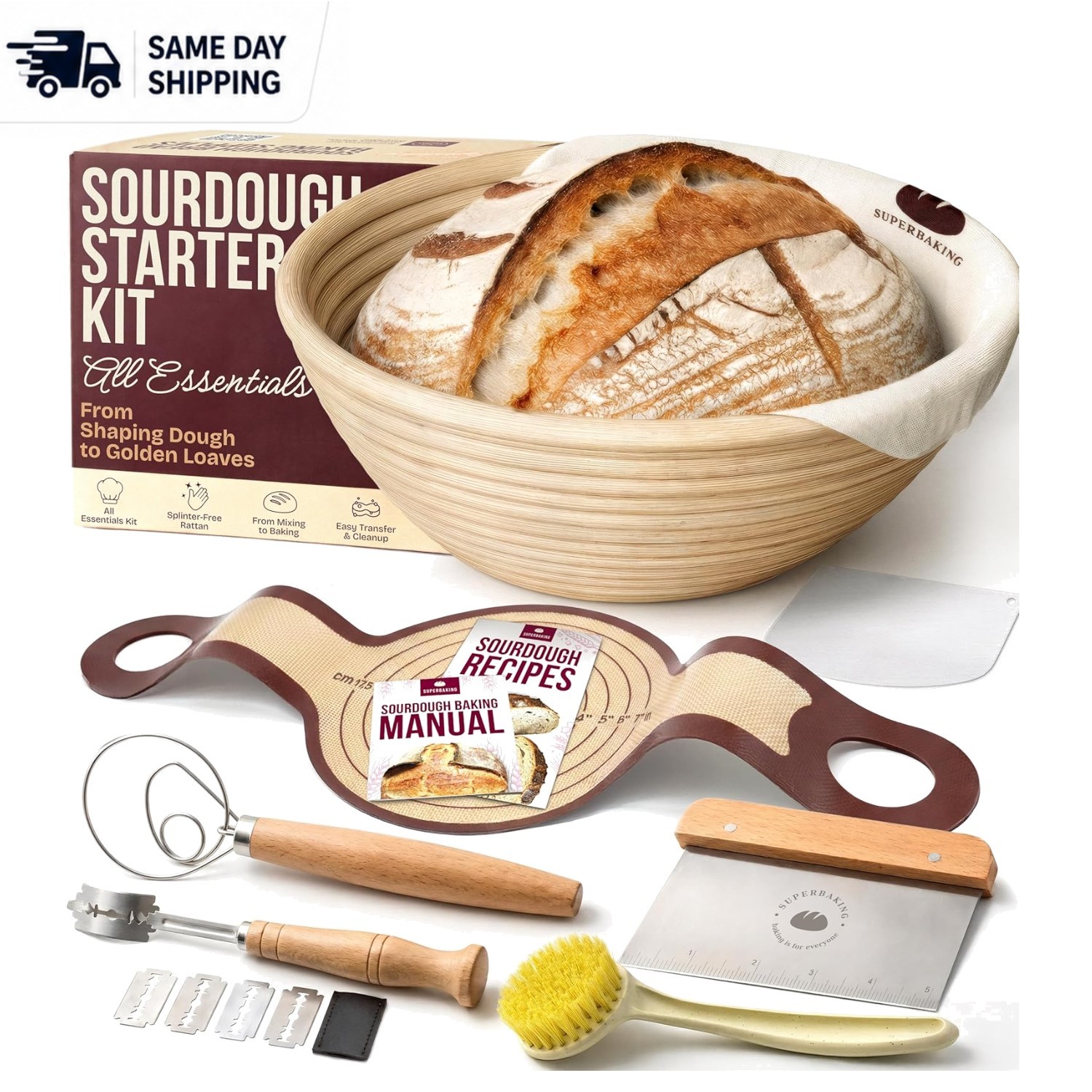 Sourdough Baking Supplies - 9” Banneton & Silicone Sling Essentials