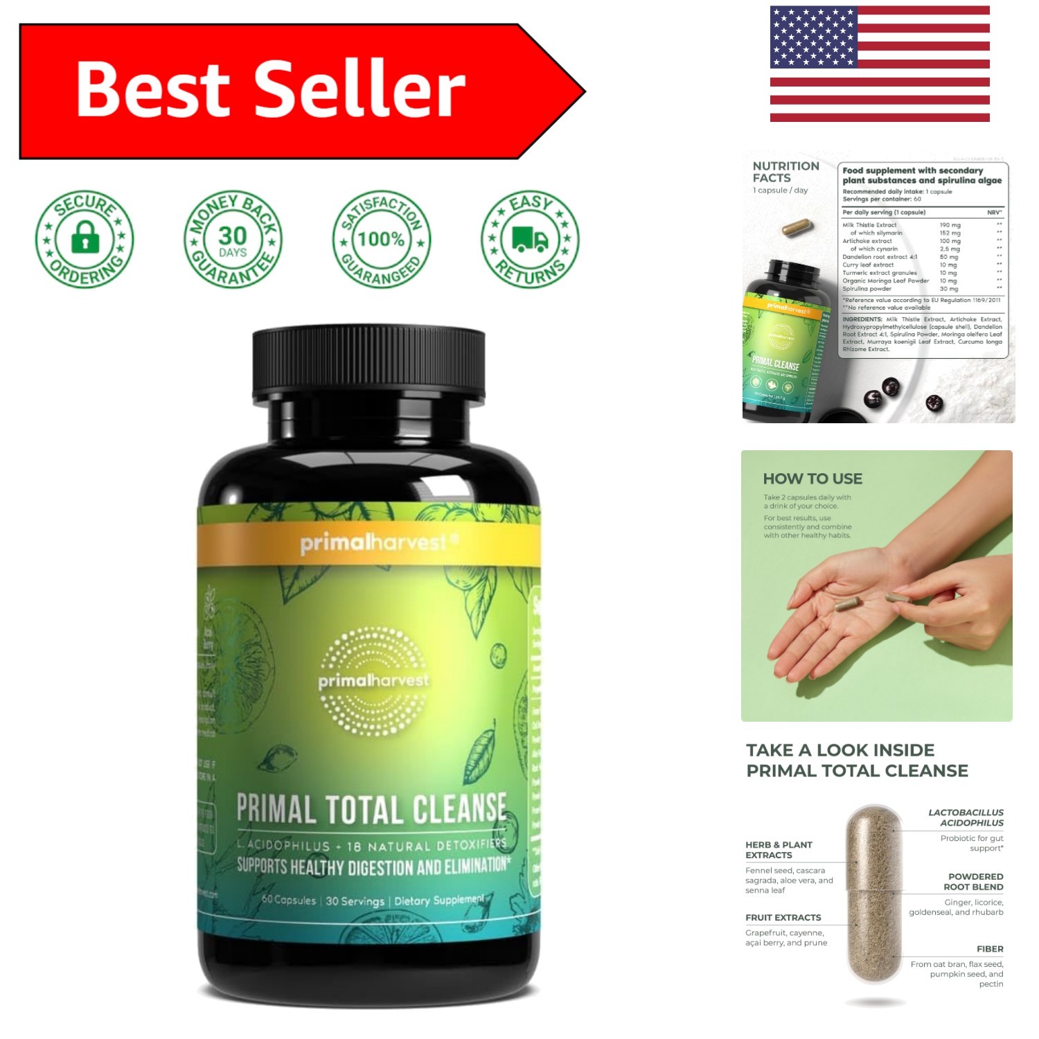 Total Cleanse Detox Capsules – 60 Natural Capsules for Bowel & Stomach Health