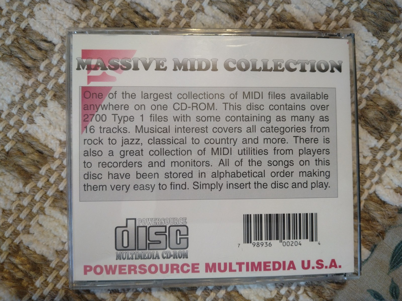 Massive MIDI Collection PC CD-ROM 2800 MIDI Files Music Software Vintage Win