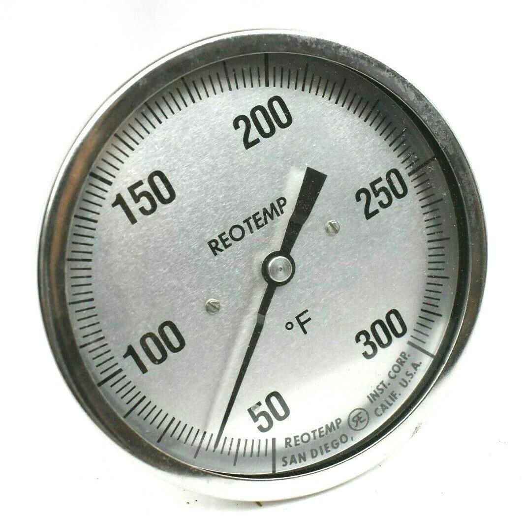 REOTEMP 50-300 DEG F 5" DIAMETER ADJUSTABLE THERMOMETER 1/2" NPT 4" STEM