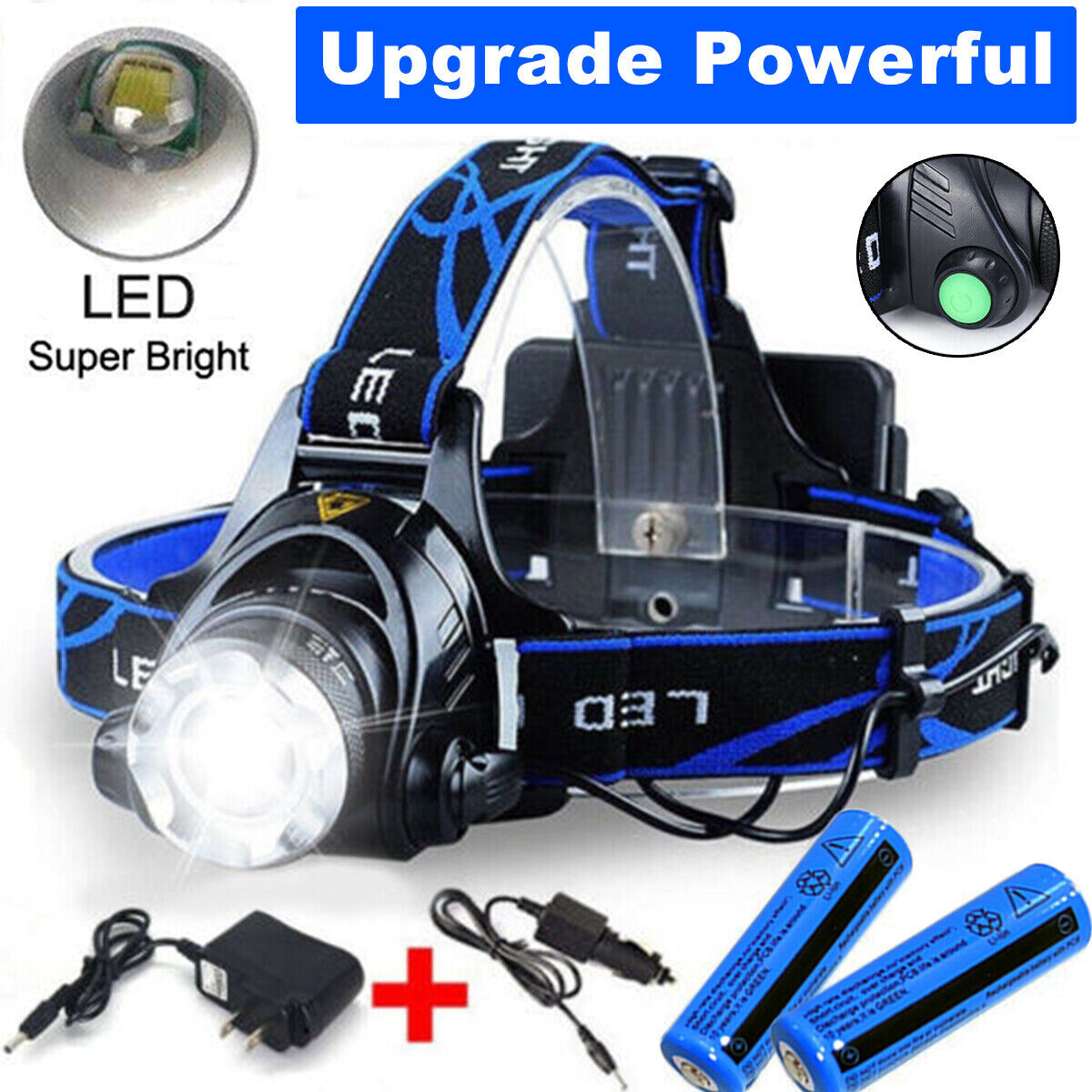 Zoomable LED Headlamp Rechargeable Headlight Camping Head Torch Flashlight US