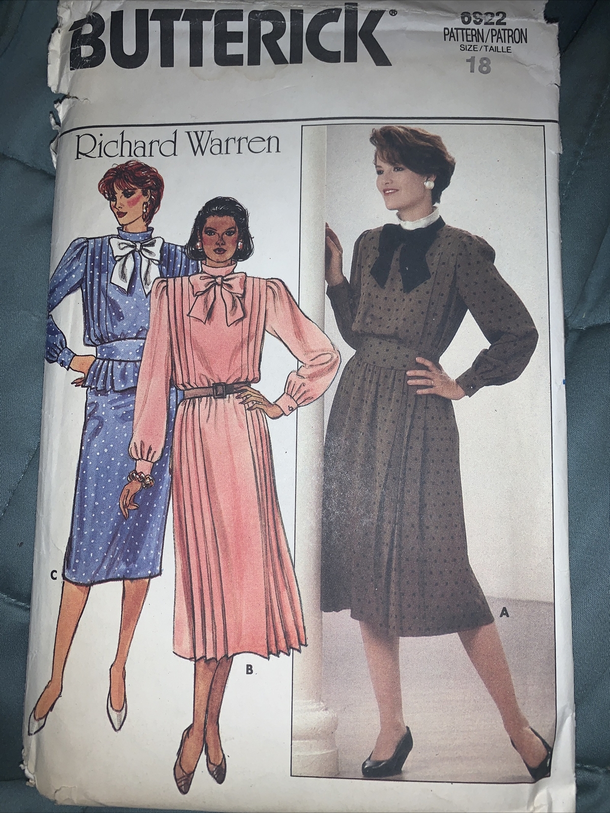 Butterick 6922 Misses Double Pleat Dress w Bow Uncut Sewing Pattern Size 18