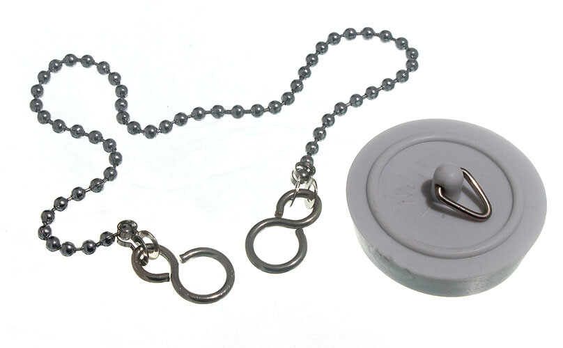 New 2 X White Plastic Basin Bath Plugs 38mm With Chrome Chain 300mm - Onestopdiy