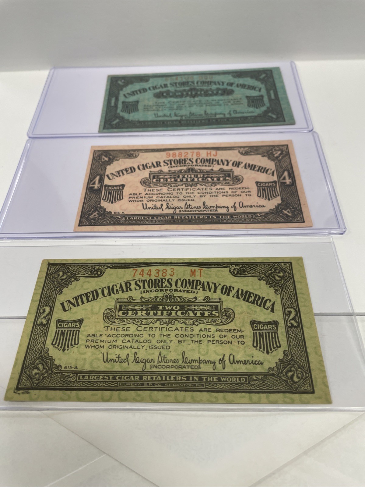 3 1900S United Cigar Store Company Of America 1 Dollar 4 Dollar 2 Dollar Certifi