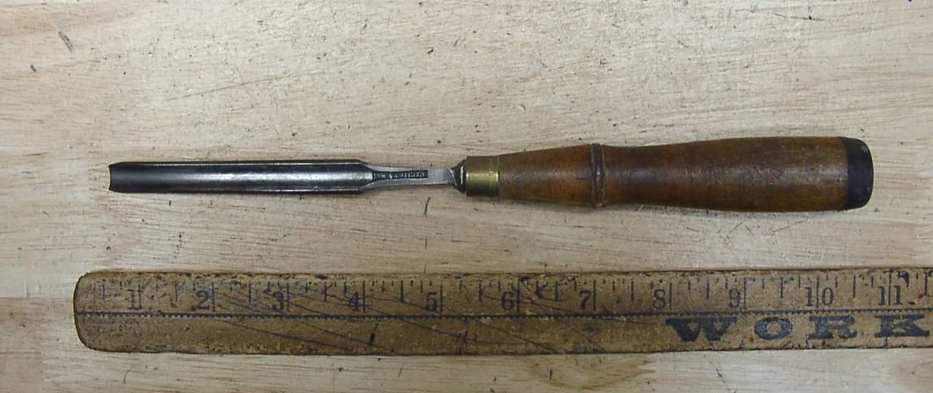 Vntg Buck Bros Tang Gouge Chisel 3/8" X 4-3/4" Steel,W/5-1/8" Buck Bros Hndl,EXC