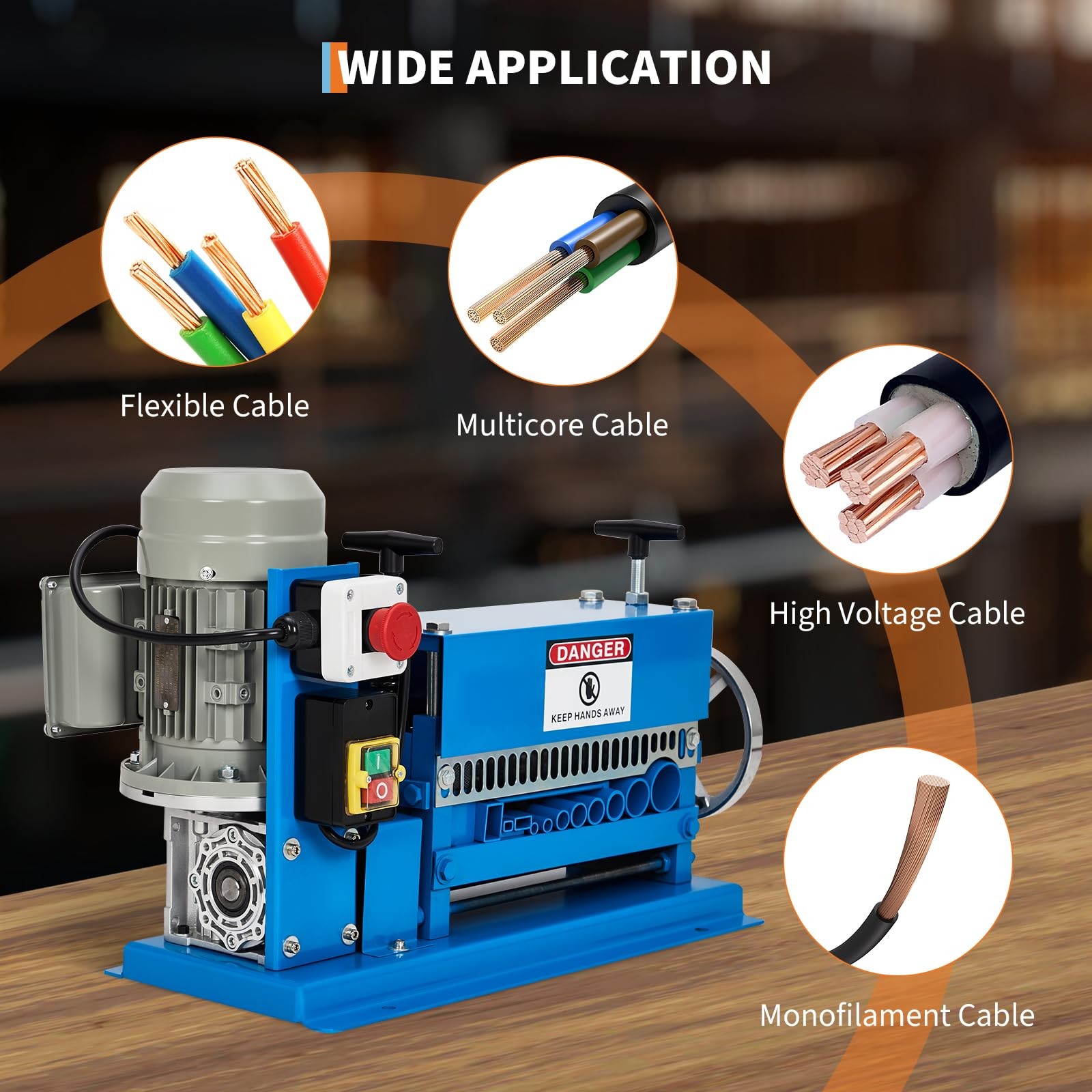370W Electric Wire Stripper Machine 0.06''-1.5'' Copper Cable Stripper Portable