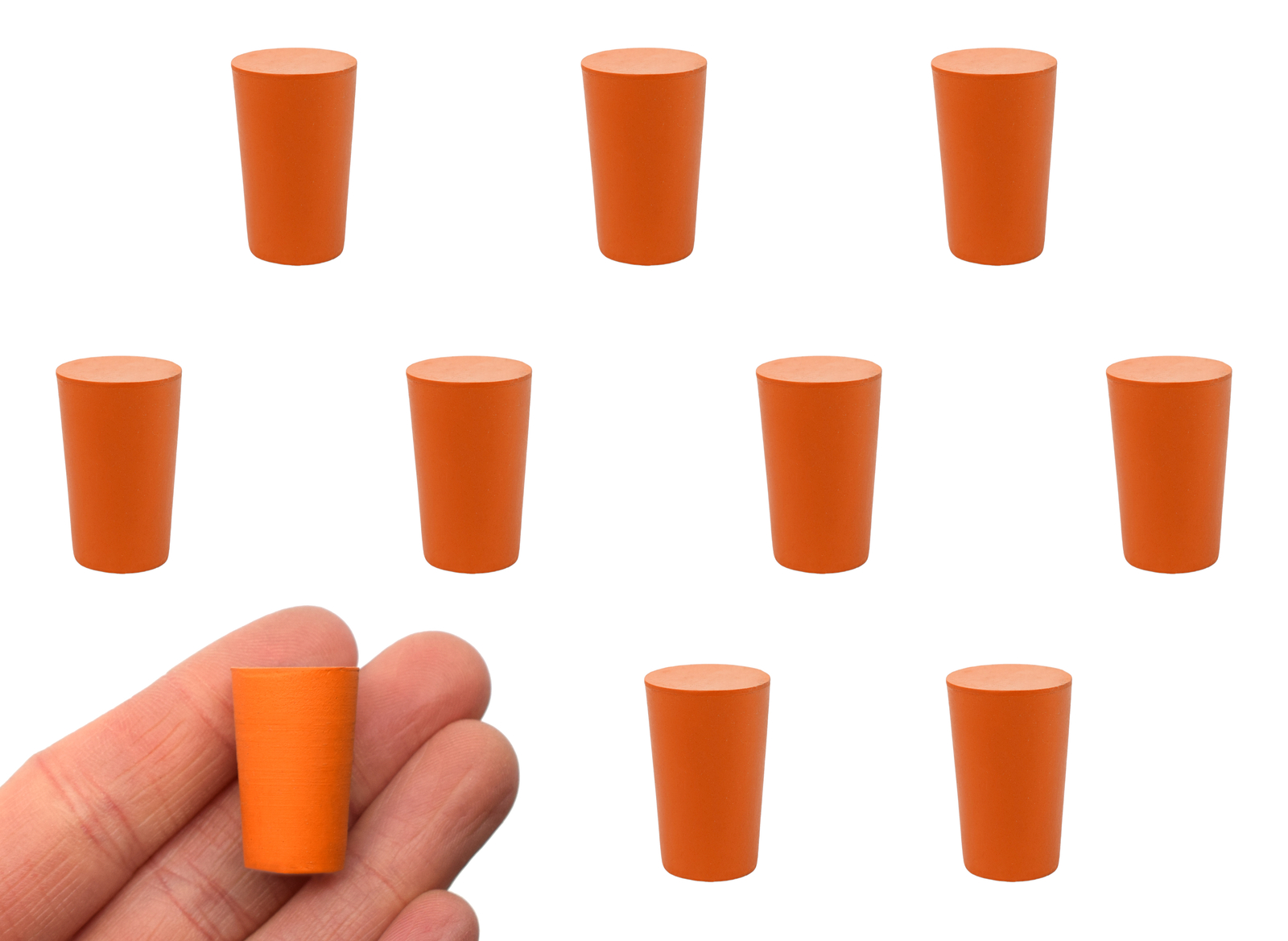 10PK Rubber Stoppers, Solid - 13mm Bottom, 16mm Top, 24mm Length - Eisco Labs