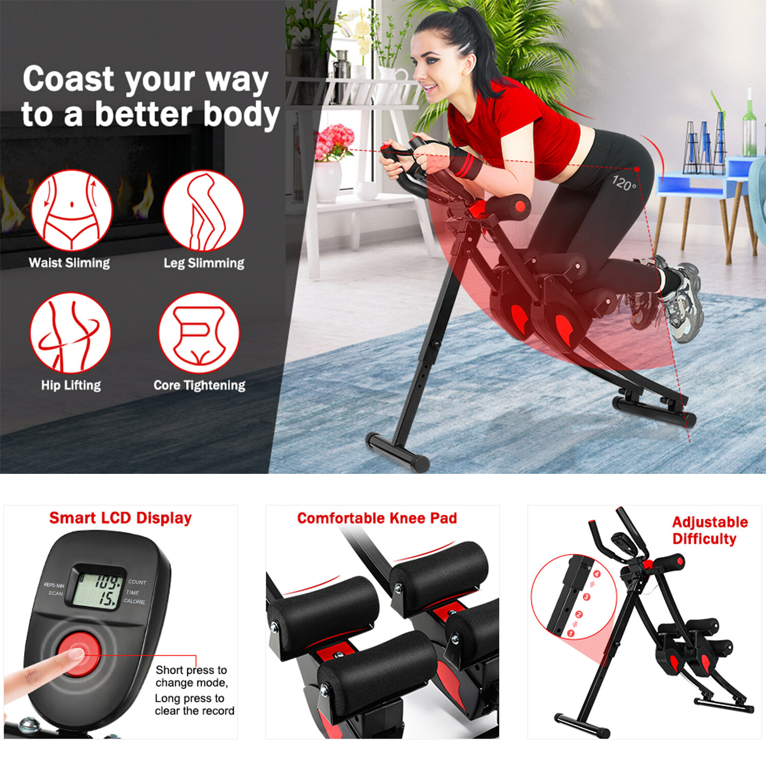 Pre-Owned Ab Workout Equipment Ab Machine Abdominal Exercise Foldable Home Gym