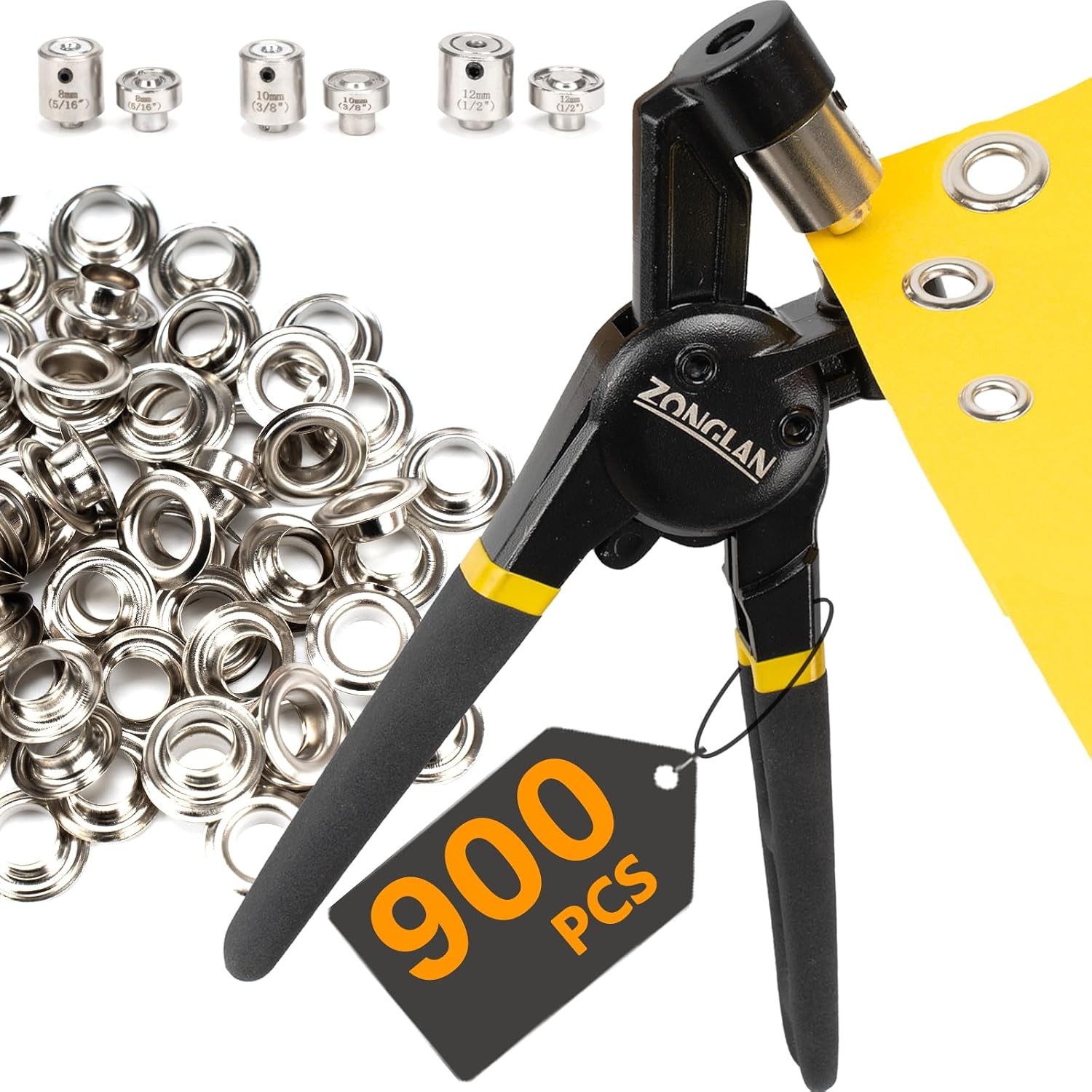 Heavy Duty Multi-Size Grommet Plier Kit 900 Silver Eyelets for Fabric Tarp