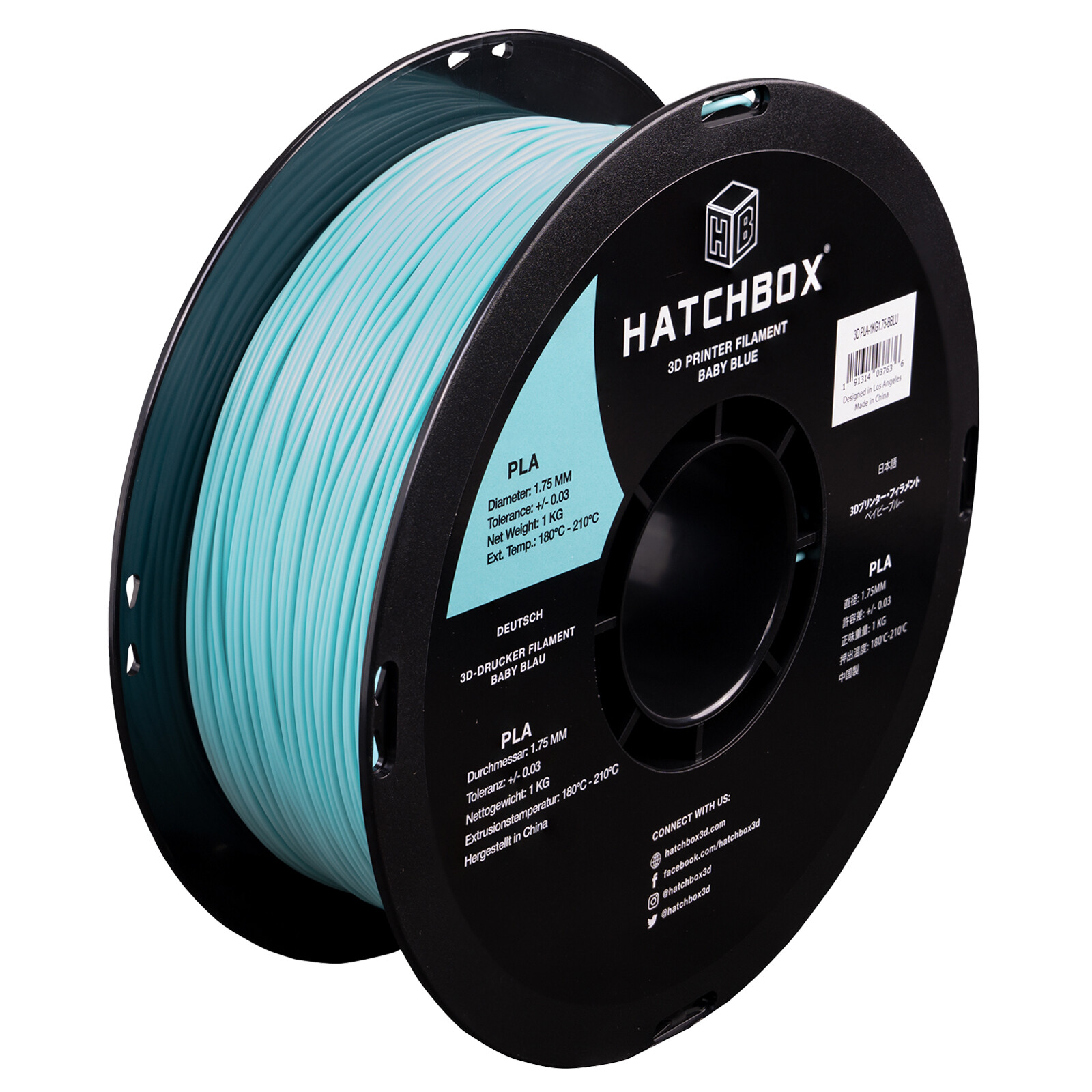 HATCHBOX PLA 1.75 mm 3D Printer Filament in Baby Blue, 1kg Spool