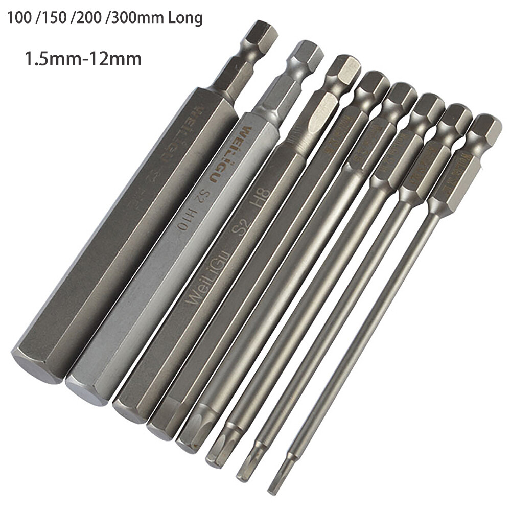 Hex Key Allen Bit Set 1.5-12mm Extra Long Magnetic Screwdriver Power Drill 1/4"