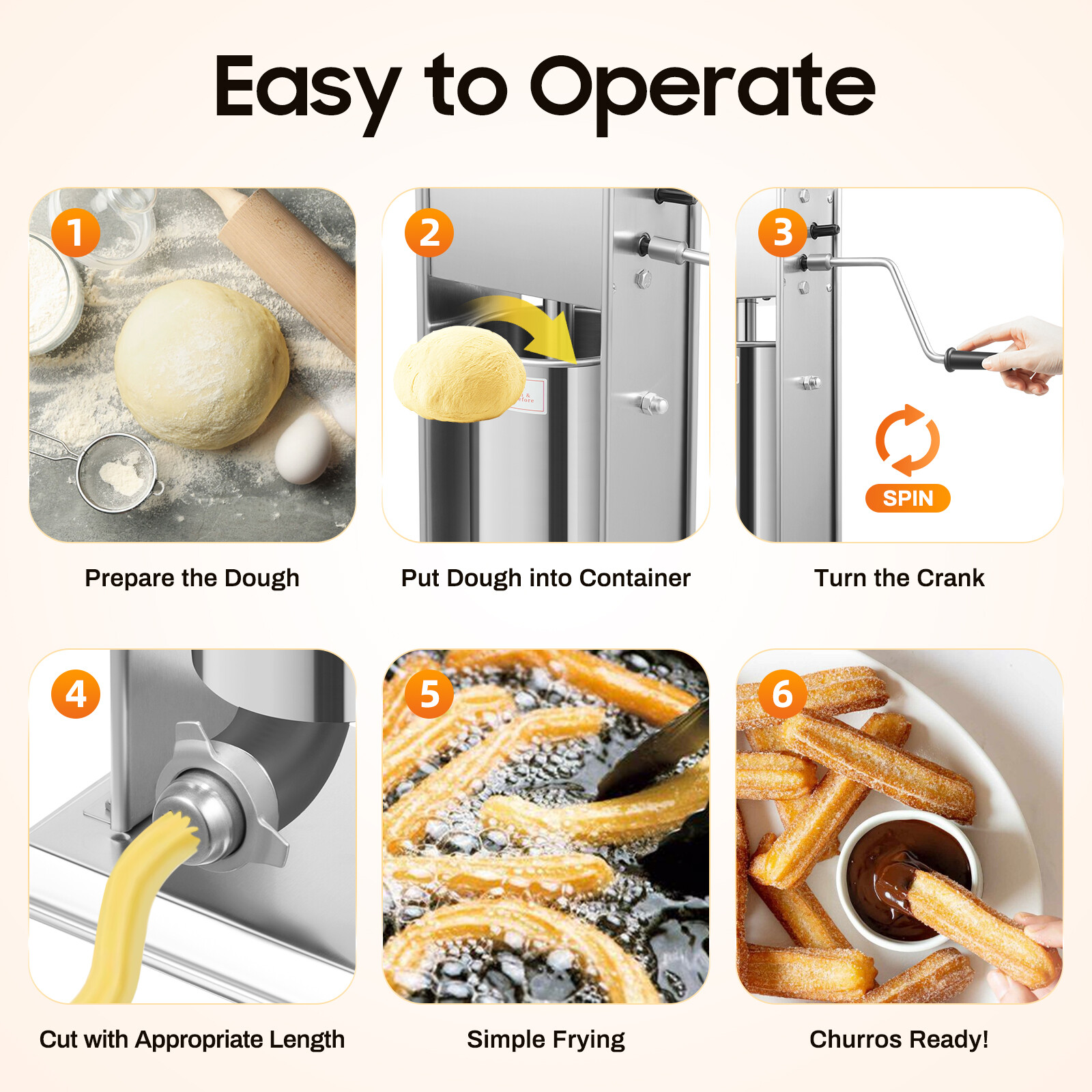 5L Commercial Manual Churro Maker Machine +4 Nozzles Fit Restaurant Home