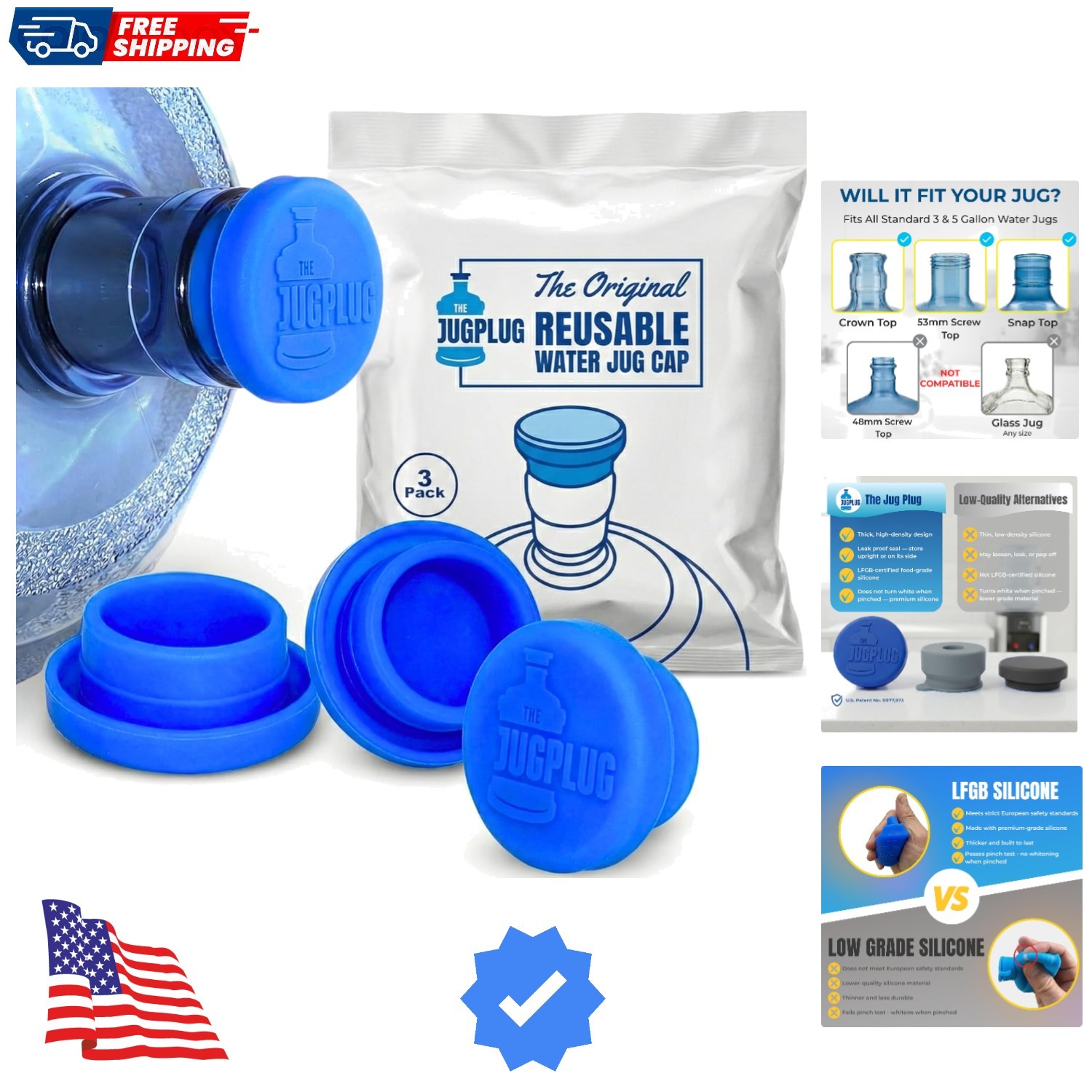Jug Plug The  5 Gallon Water Jug Cap Reusable - No Spill Silicone 5 Gallon Wa...