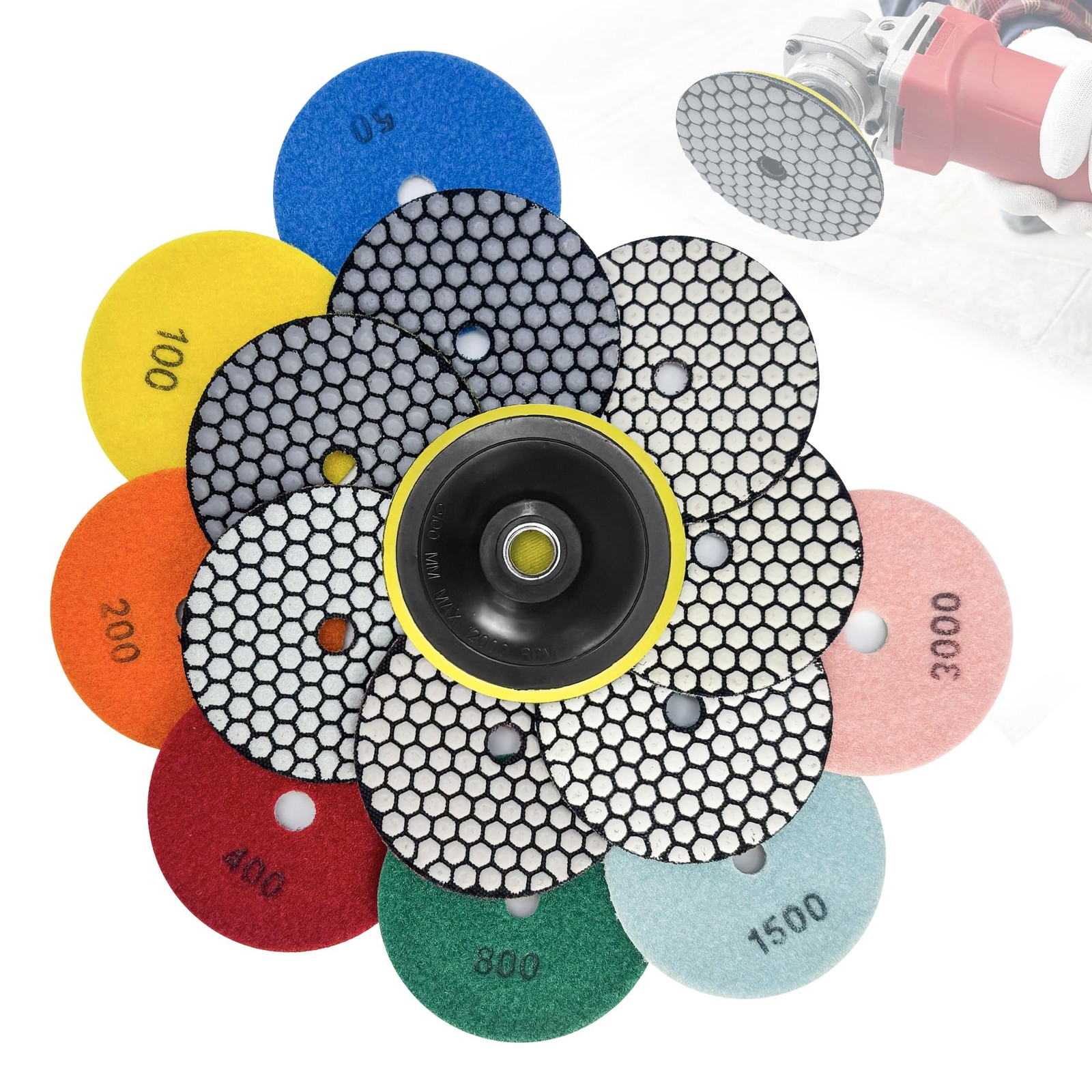 Dry Diamond Polishing Pads,5 Inch Pads Set of 8 Pieces Plus 5 INCH