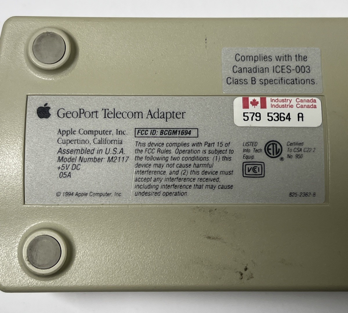 Apple GeoPort Telecom Adapter 825-2362-B Modem M2117