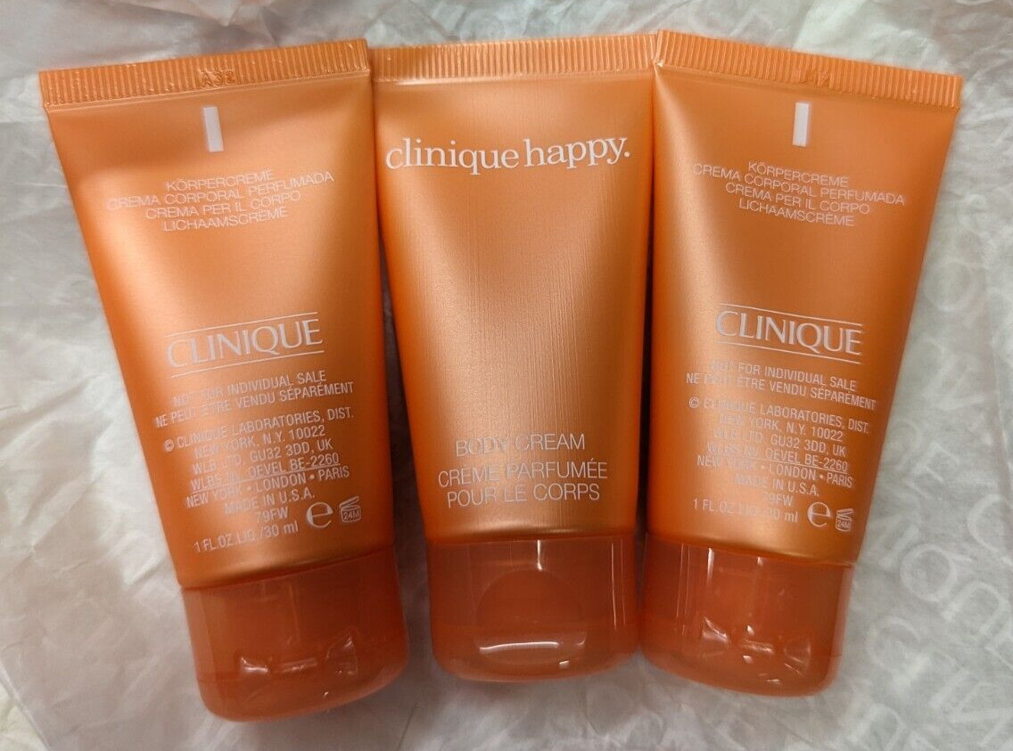 Lot of 3 Clinique Happy Body Cream 1oz/30ml Travel Size - TOTAL 3Oz NEW