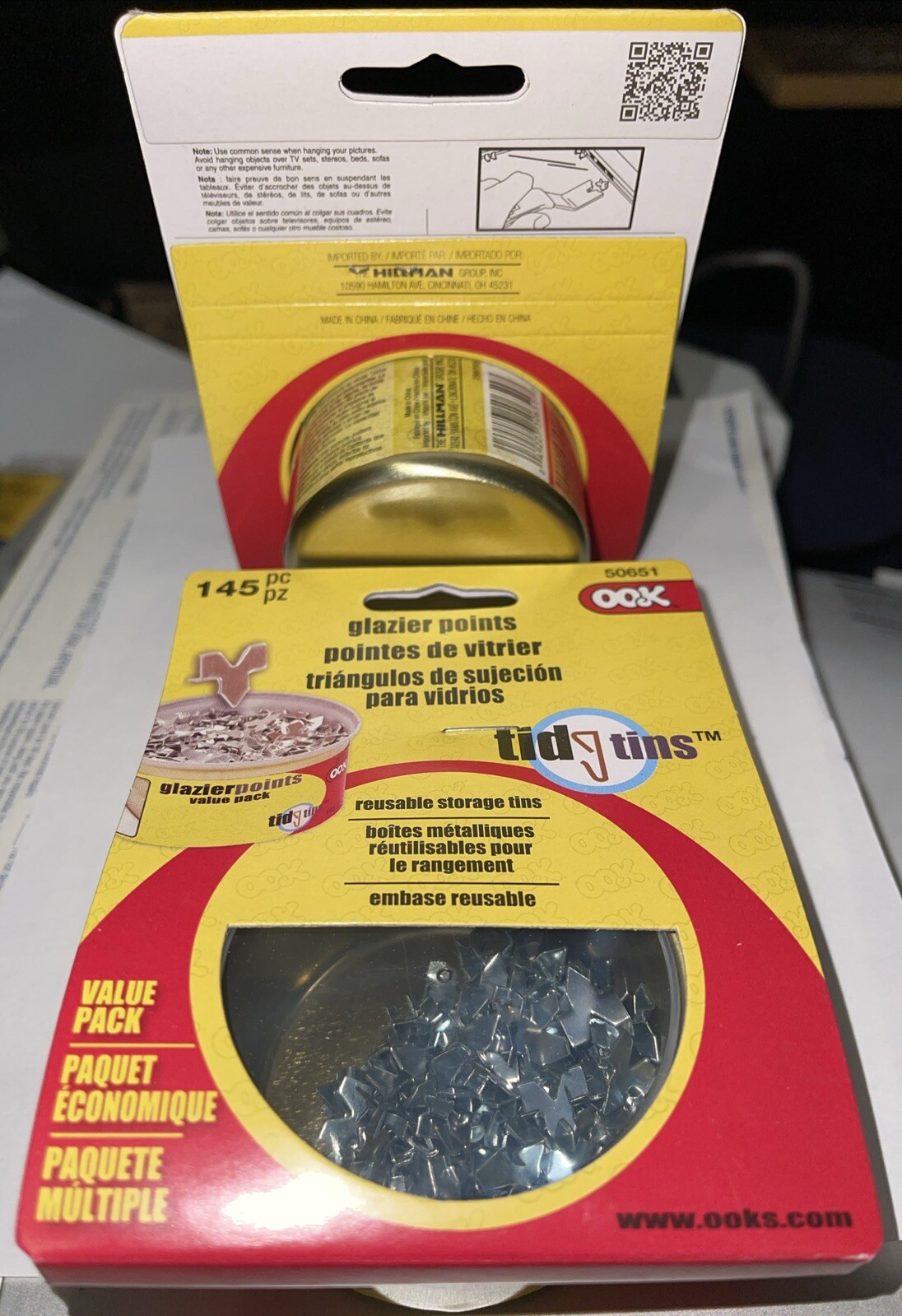 Glazier's Push Points 50651 145PC in Reuseable Storage Tin OOK Picture Glass