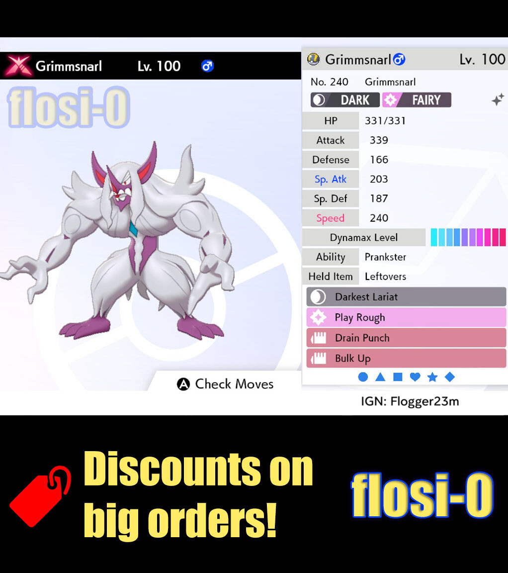 6IV Ultra Shiny Grimmsnarl Gigantamax Pokemon Sword and Shield (Square Shiny)