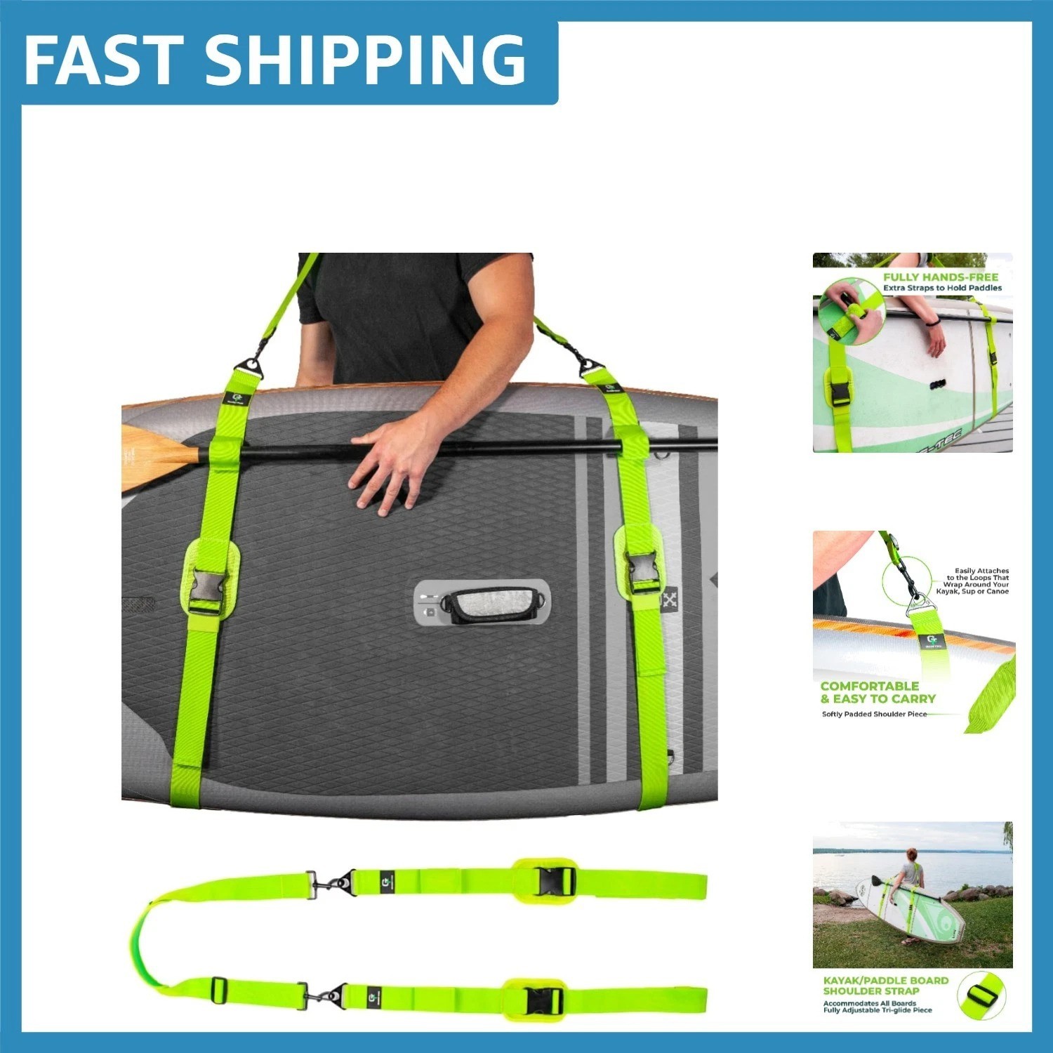 Versatile All-In-One SUP Paddle Board Carrying Strap - Heavy-Duty Green Design