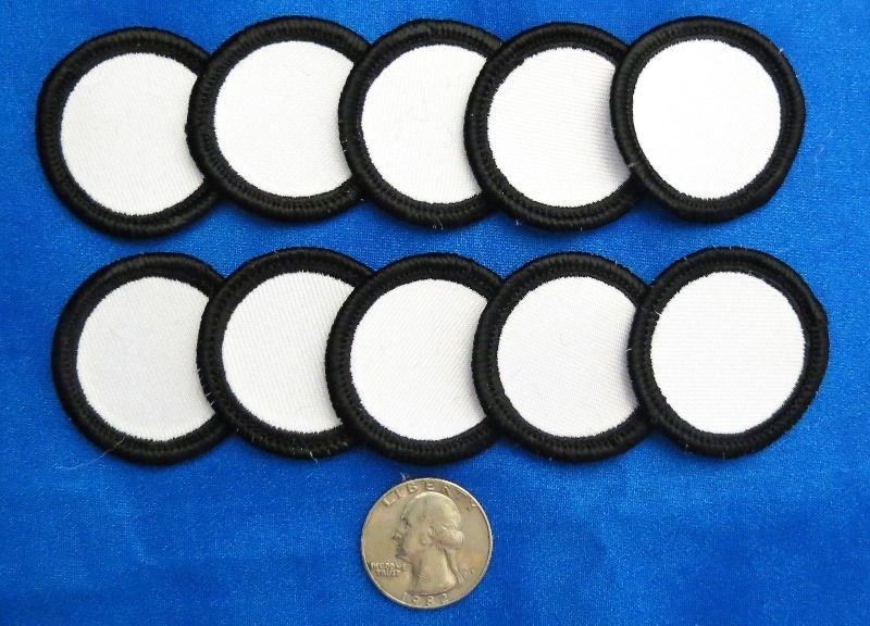 10 Blank Fabric Badges 1.5" Round White Black Crafts Scouts Scrapbooking Merit