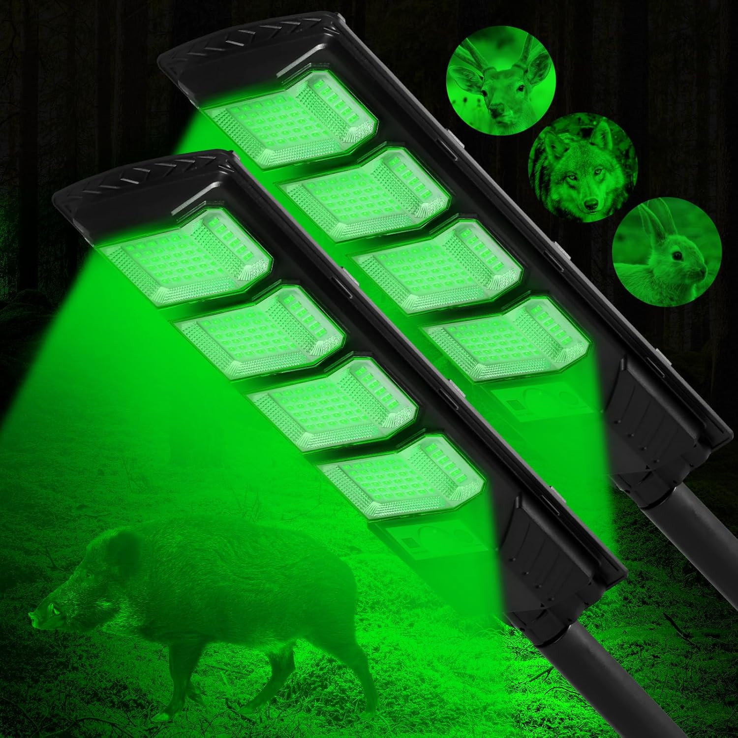 Hog Lights for Night Hunting, 12000LM Solar Green Hunting Light with Remote, Mot