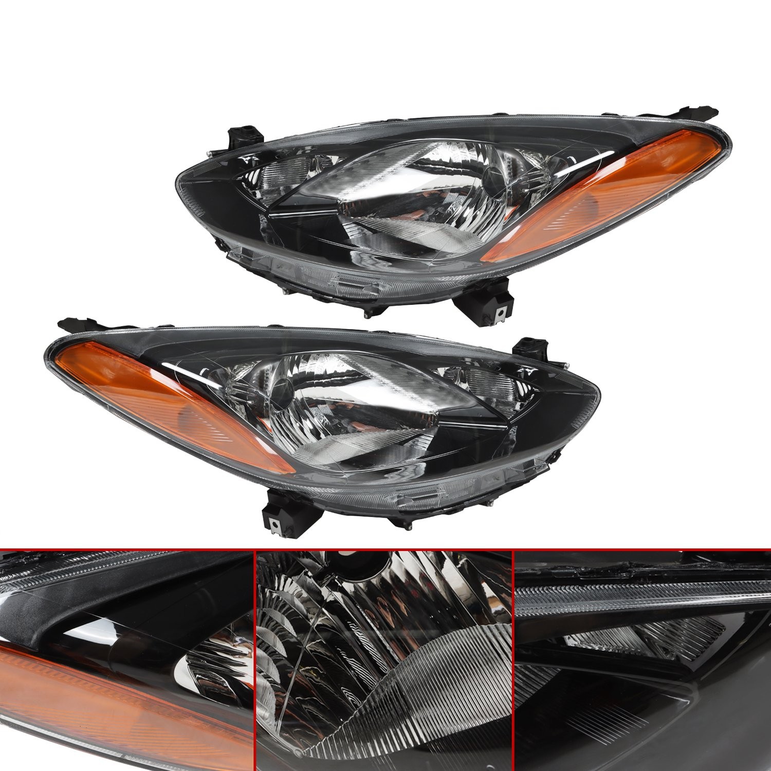 Pair Halogen Headlights Left&Right Side Headlamp For 2011-2014 Mazda 2 LH RH