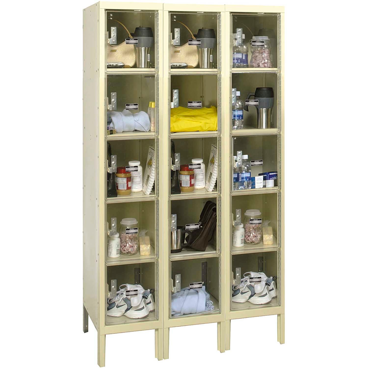 Global Industrial 5-Tier 15 Door Clear View Locker 36"W x 18"D x 66"H Tan
