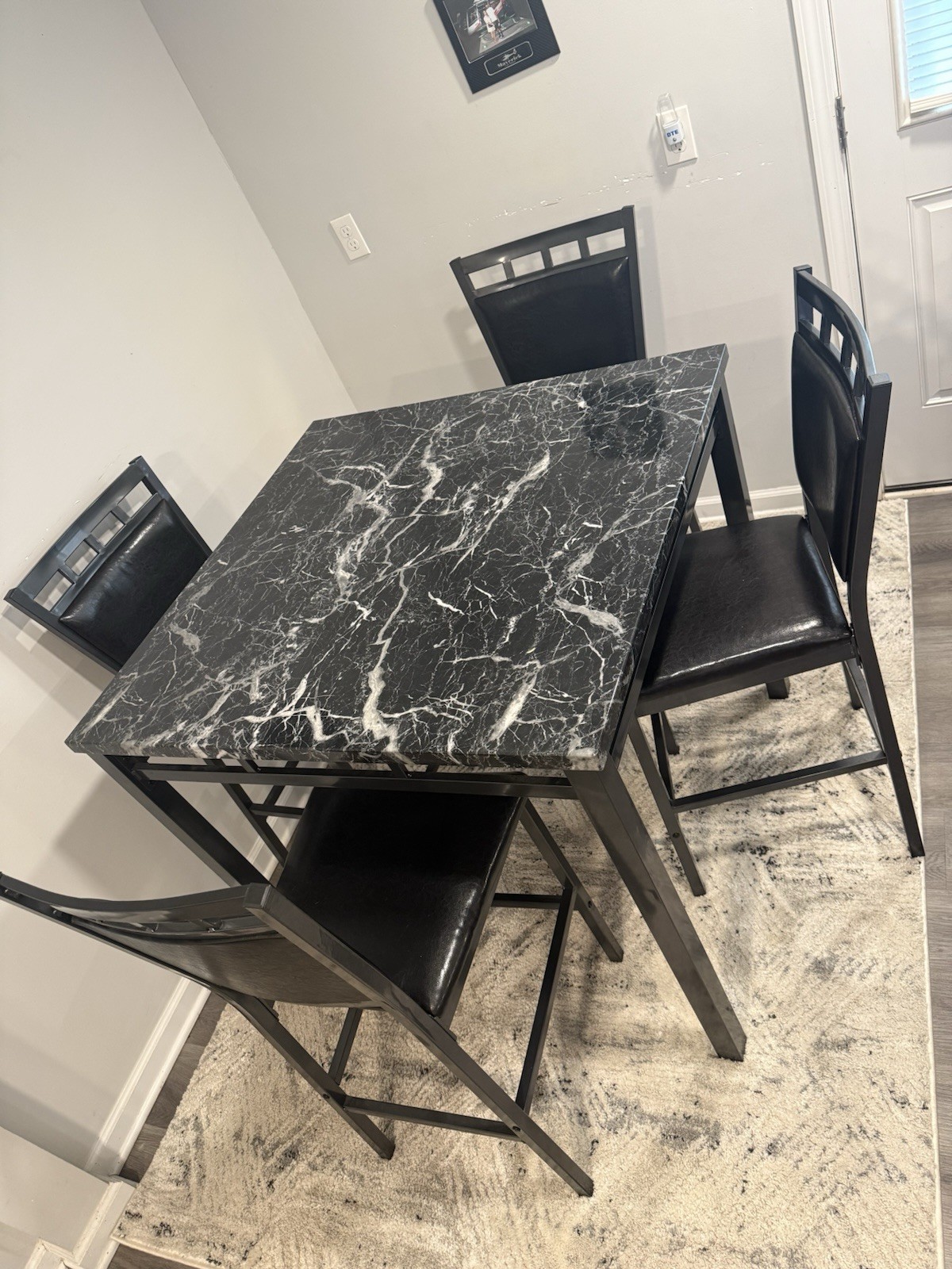 Plastic Marble Dinning Table - 4 Metal Cushing Chairs