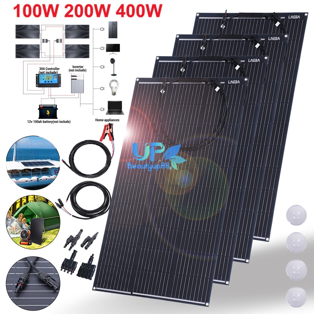 200W 400Watts 12V Mono Solar Panel Kit 18V Battery Charger RV Home Off-Grid Boat
