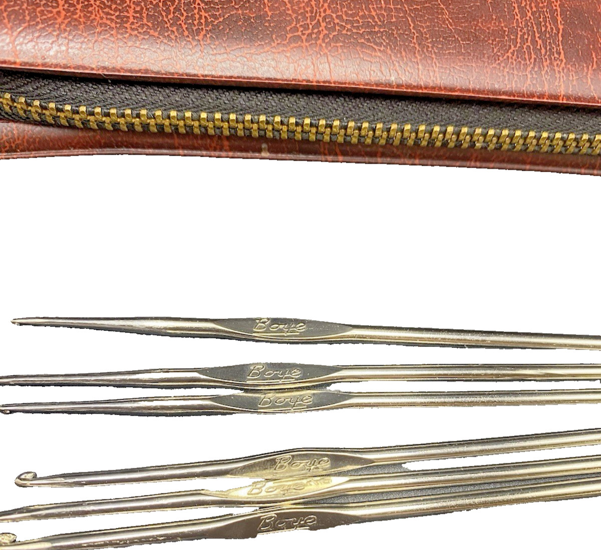 Vintage Boye Crochet Hook Set Metal Hooks w/ Case Mixed USA Markings
