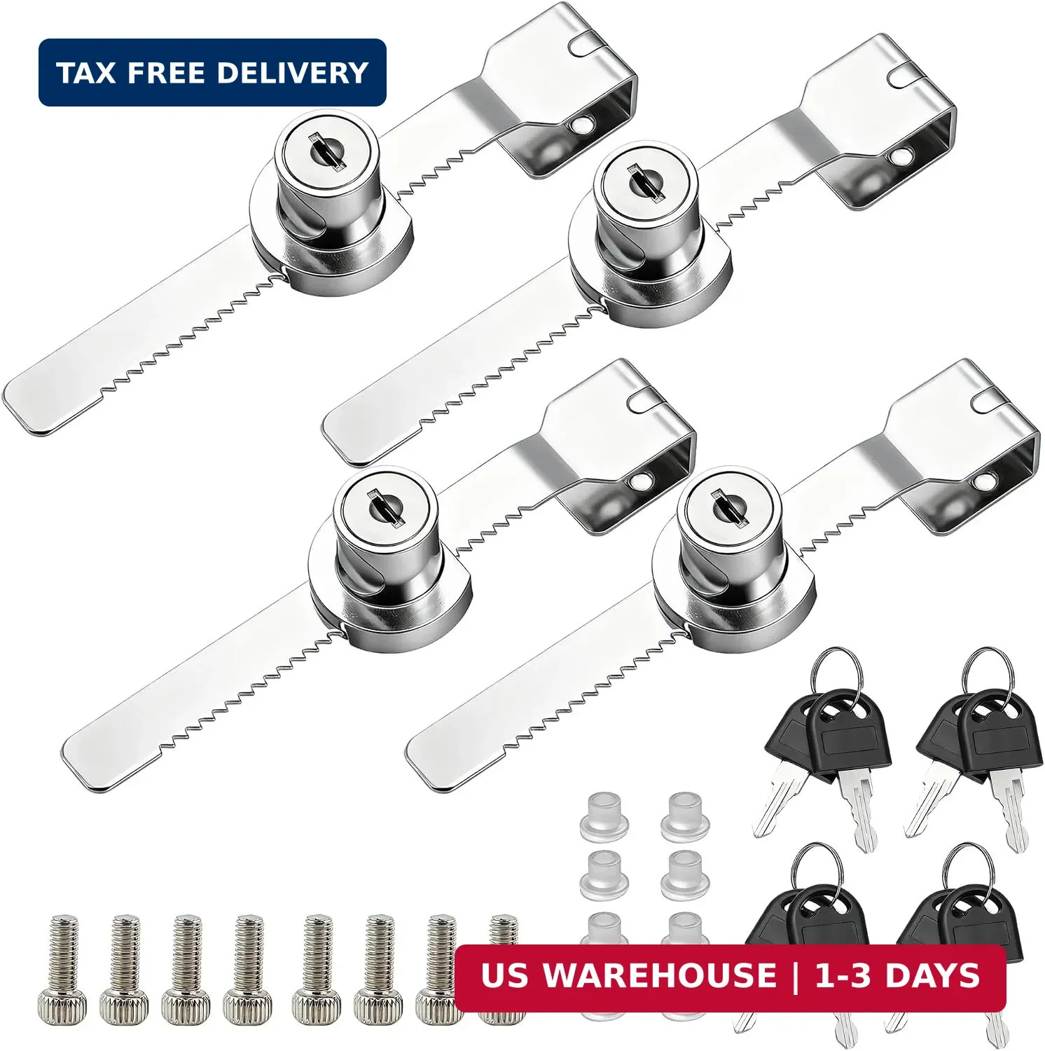 4 Pack Sliding Glass Door Ratchet Locks Display Case Lock with Chrome Finish Key