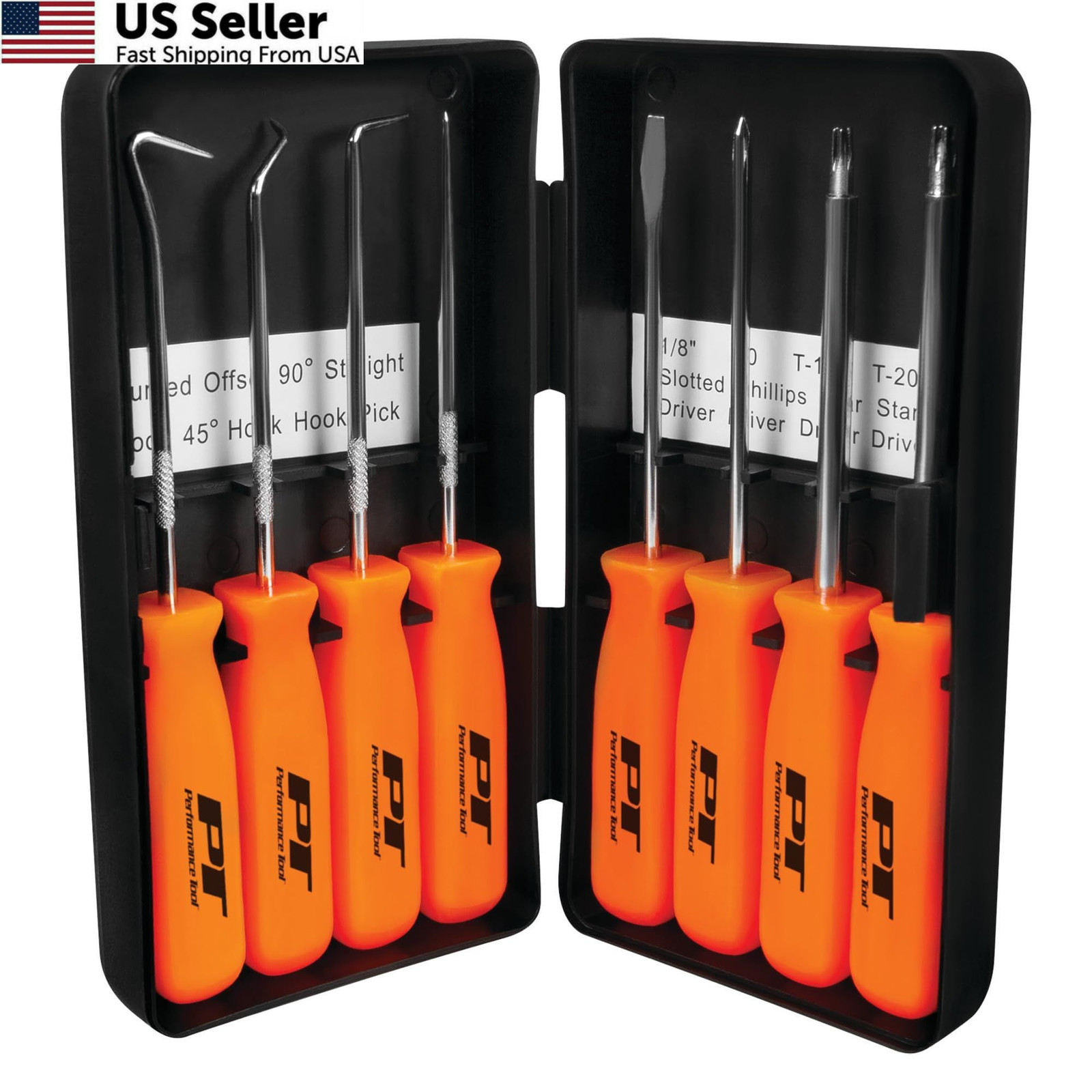 Performance Tool W941 8-Piece Specialty Pick/Driver 8 pieces, Orange/Black