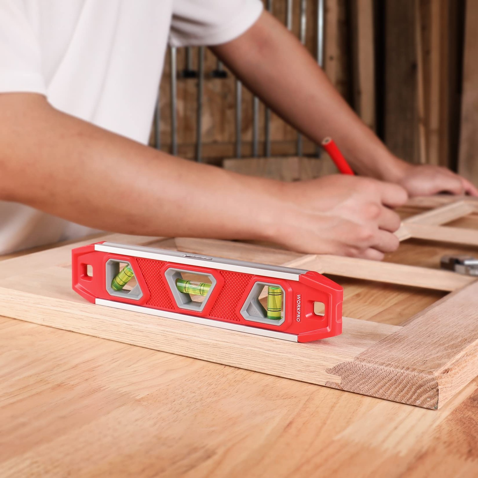 WORKPRO 9-Inch Torpedo Level Magnetic, Small Leveler Tool with 3 Red