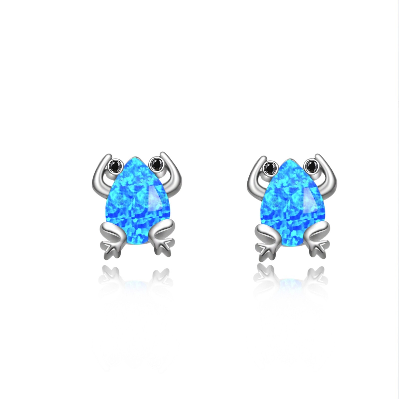 Vikoly Water Drop Blue Frog Opal Stud Earrings Silver Filled For Women Girls