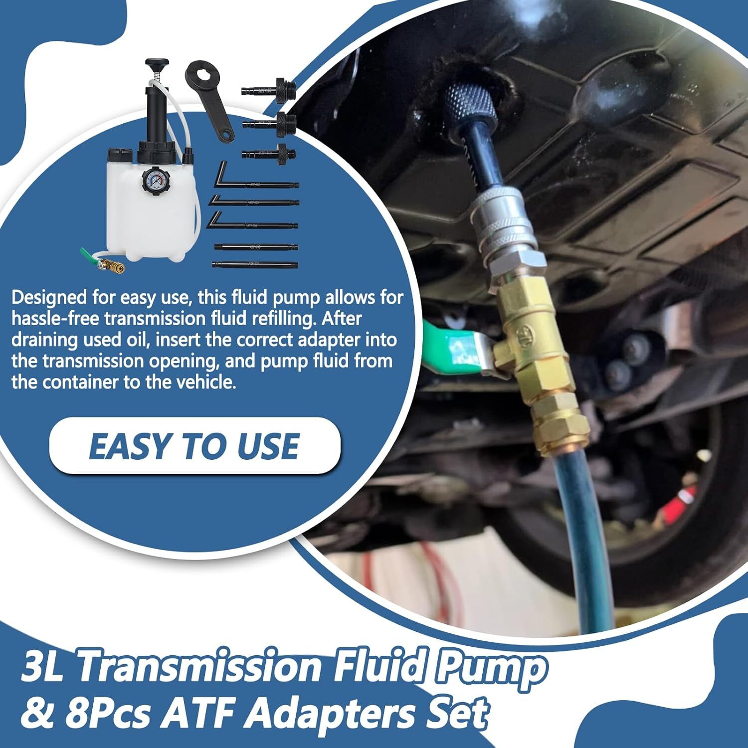 3L Transmission Oil Filling System Fluid Pump Manual Tool With 8pc ATF Adaptors