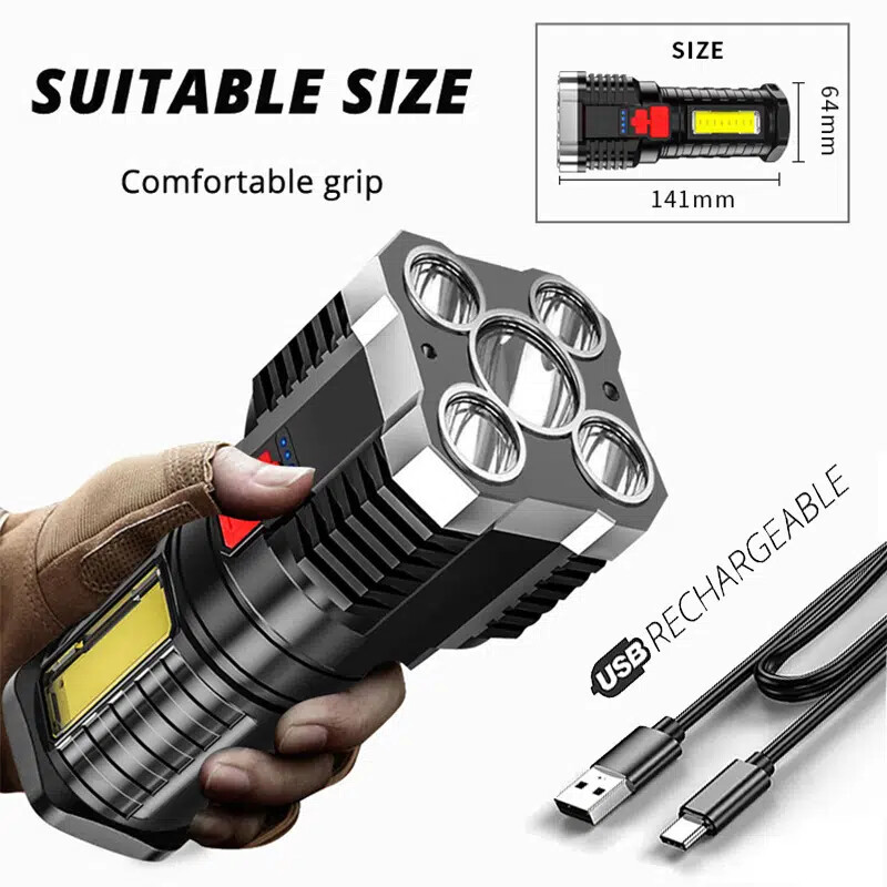 LED High Power Flashlights, Outdoor Rechargeable Waterproof Walking Lamp