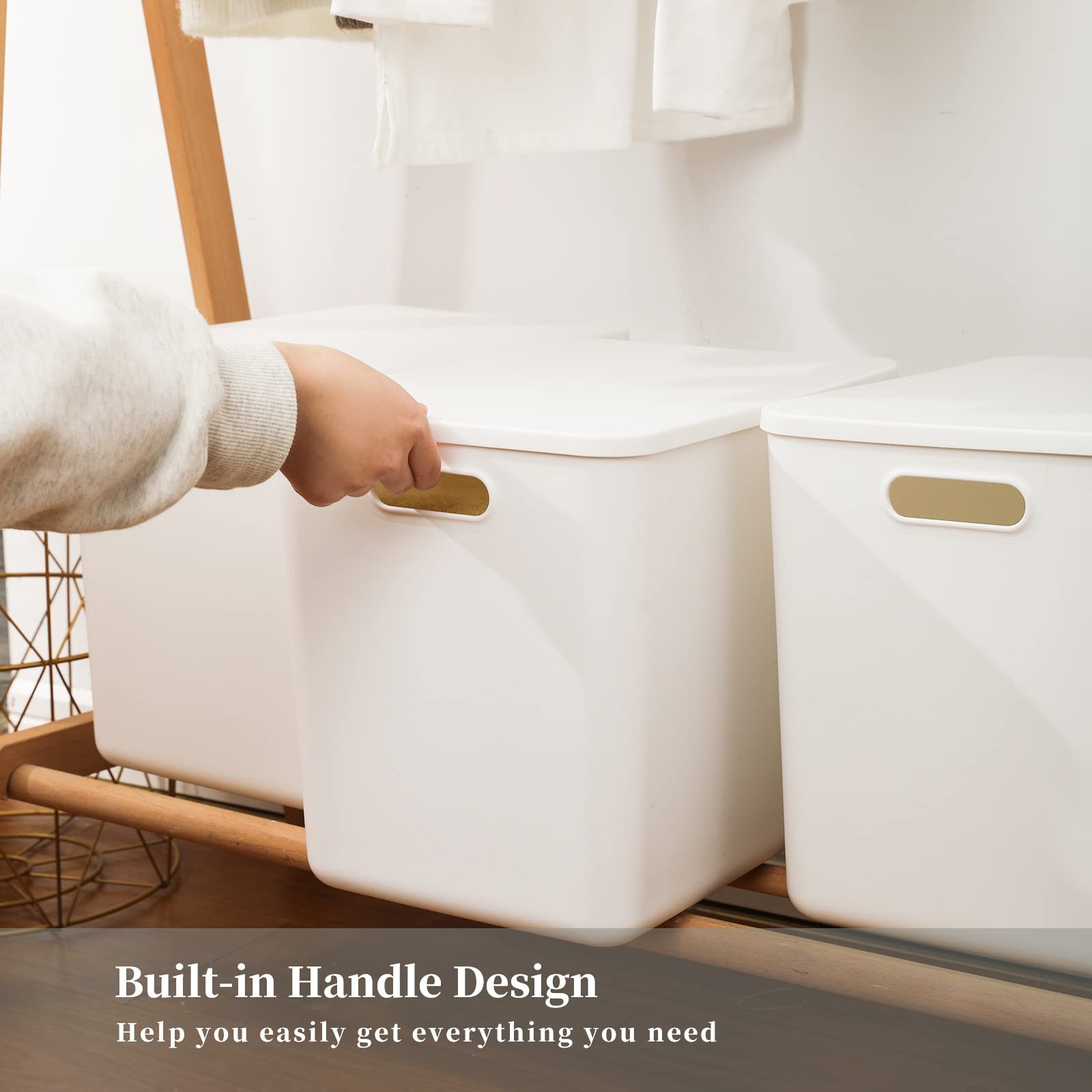 Plastic Storage Baskets Bins Boxes With Lids,Organizing Container White Stora...