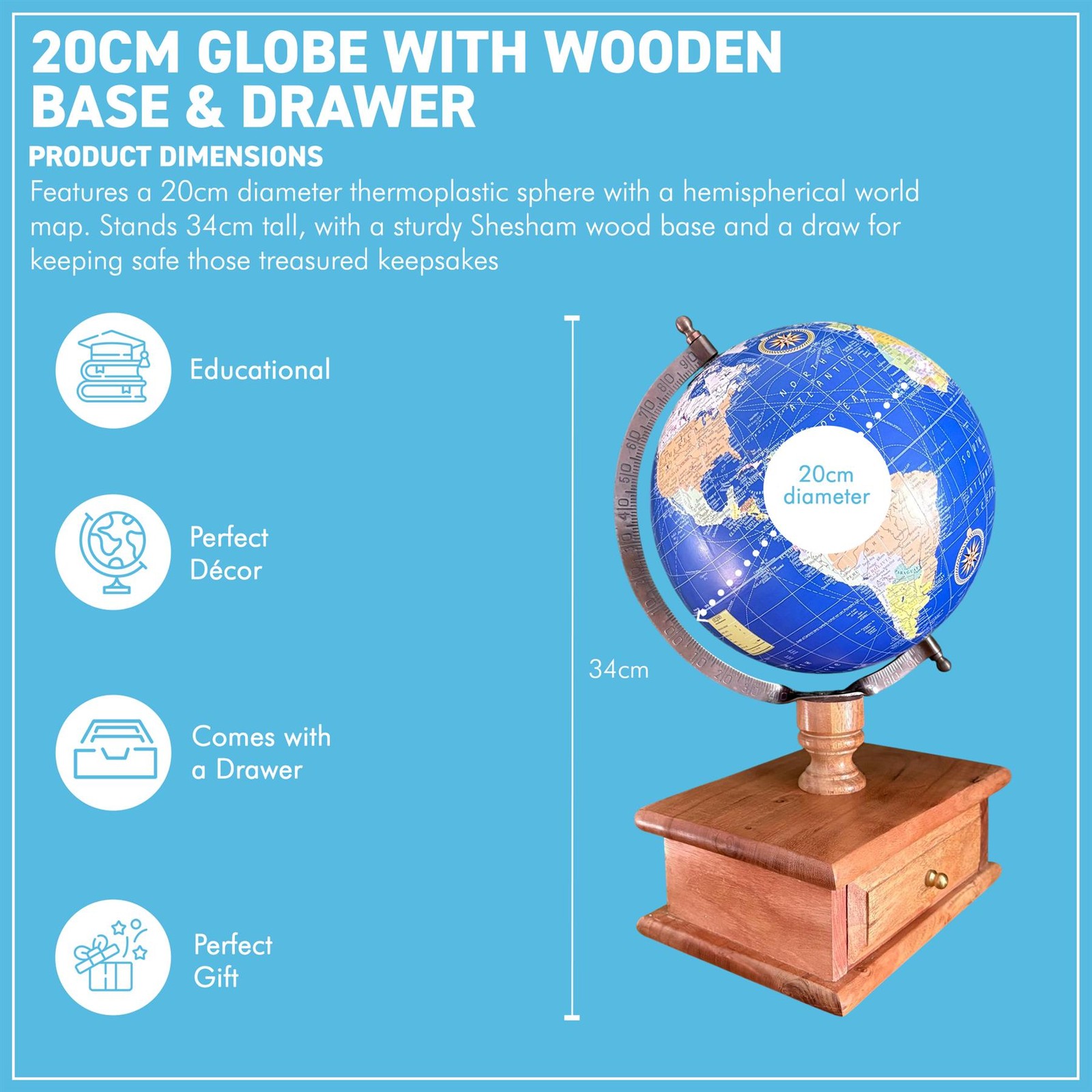 Globe with Wooden Base & Drawer