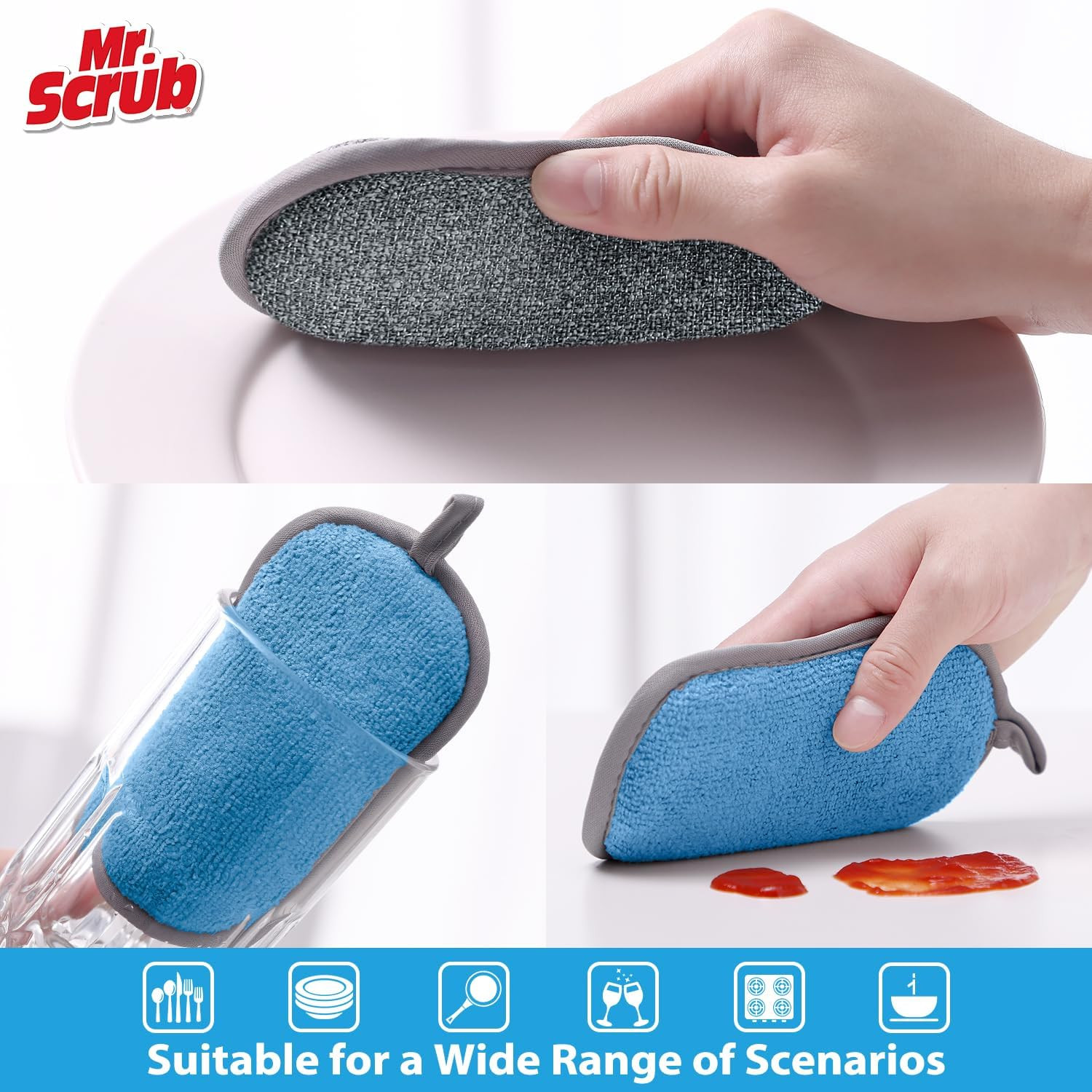 Non Scratch Kitchen Dish Sponges Microfiber Scrubbers 2 Sided 6 Pack