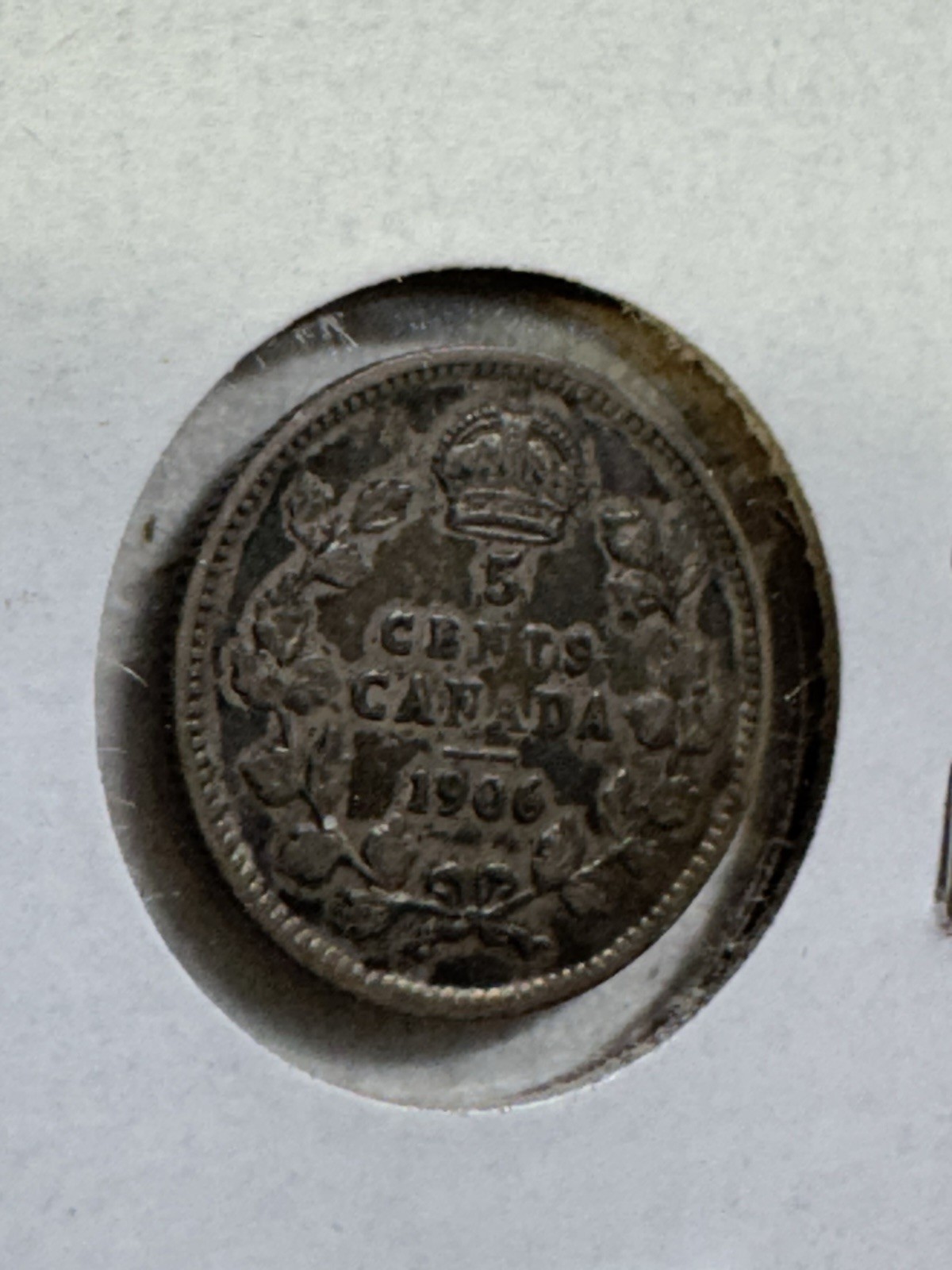1906 Canada 5 Cents Small Silver Coin Cleaned