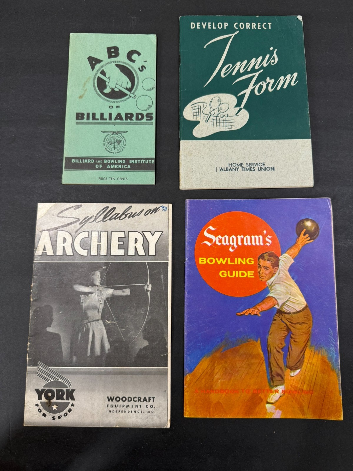 Vintage Recreational Sports Brochure Lot...Tennis, Archery, Billiards....4 Items