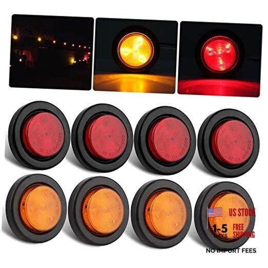 8Pcs 2 Inch Round Led Trailer Marker Lights, 4 Amber + 4 Red 2 Inch Round LED