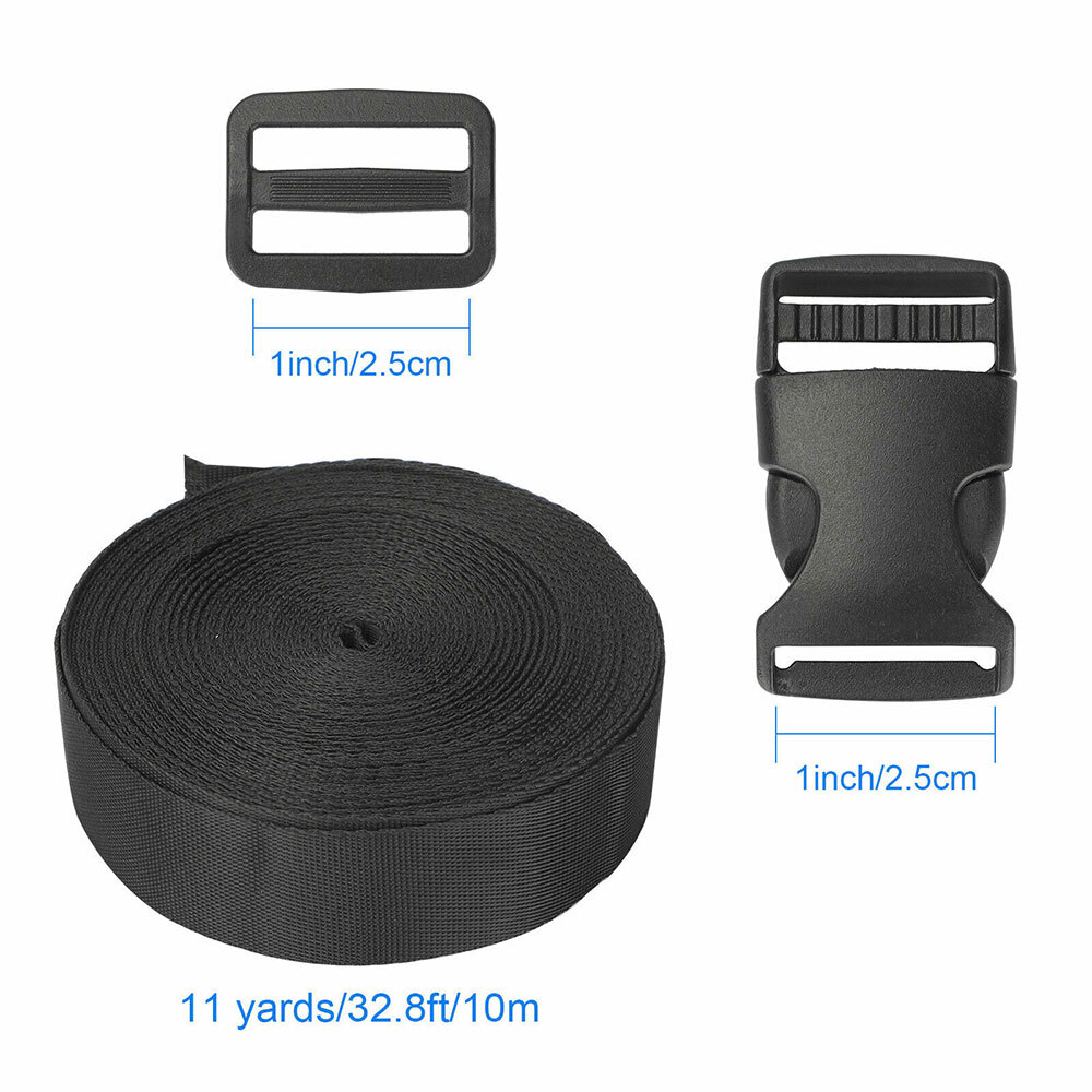 1 Inch 11 Yards Nylon Webbing Strap With 10PC Plastic Buckle + 10PC Side Release
