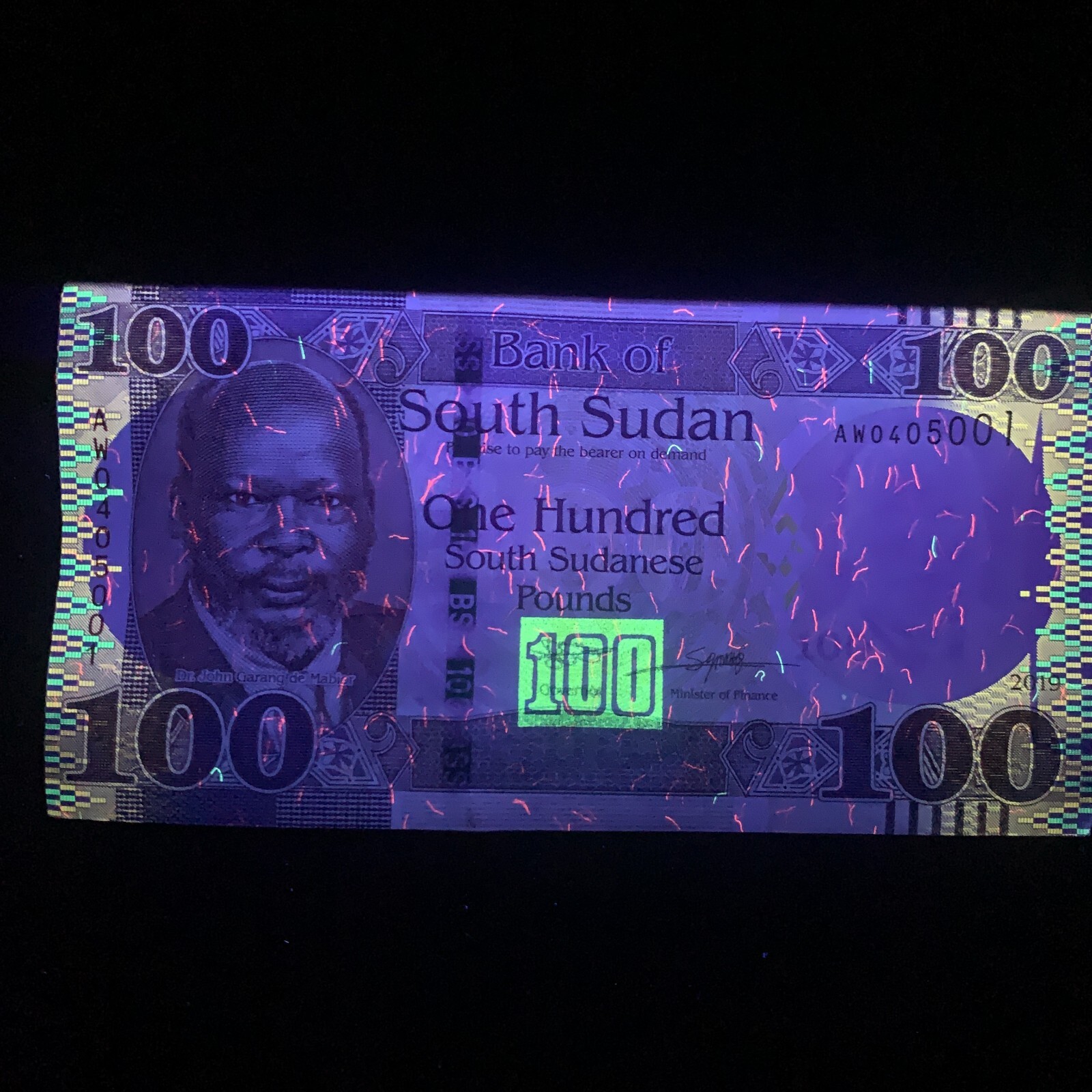 South Sudan 100 Pounds Banknote 2019 Sudanese UV Currency Majestic Lion at Back