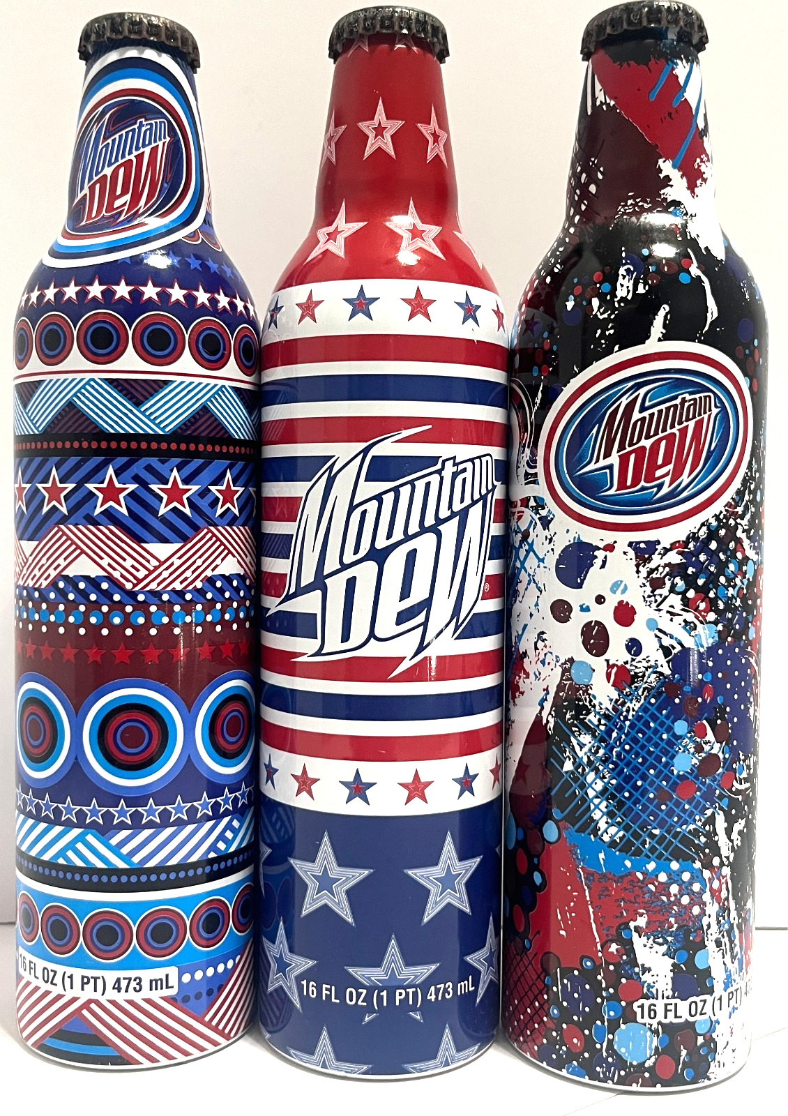 MOUNTAIN DEW 2008 Vintage Soda Green Label Art Aluminum Bottle {3} FULL UNOPENED