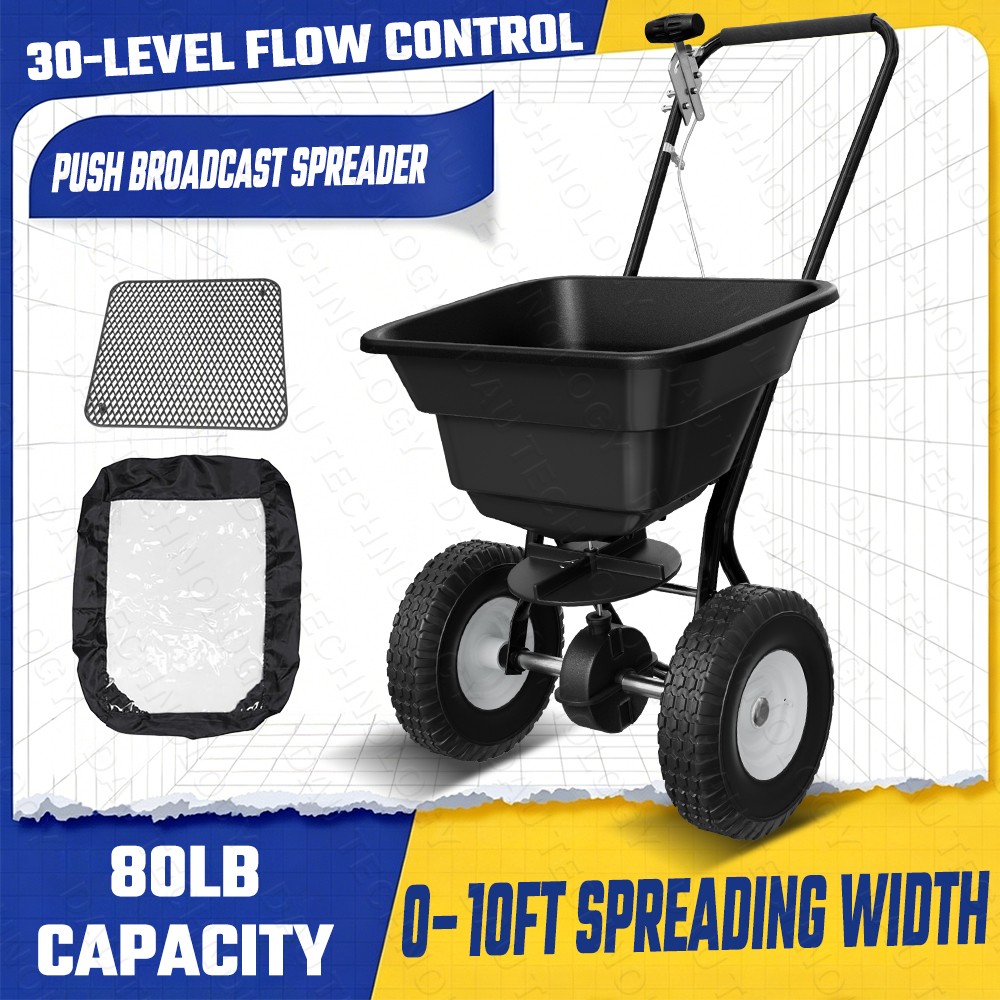 80 LBS Walk Behind Push Broadcast Spreader Lawn Spreader Garden Seed Spreader